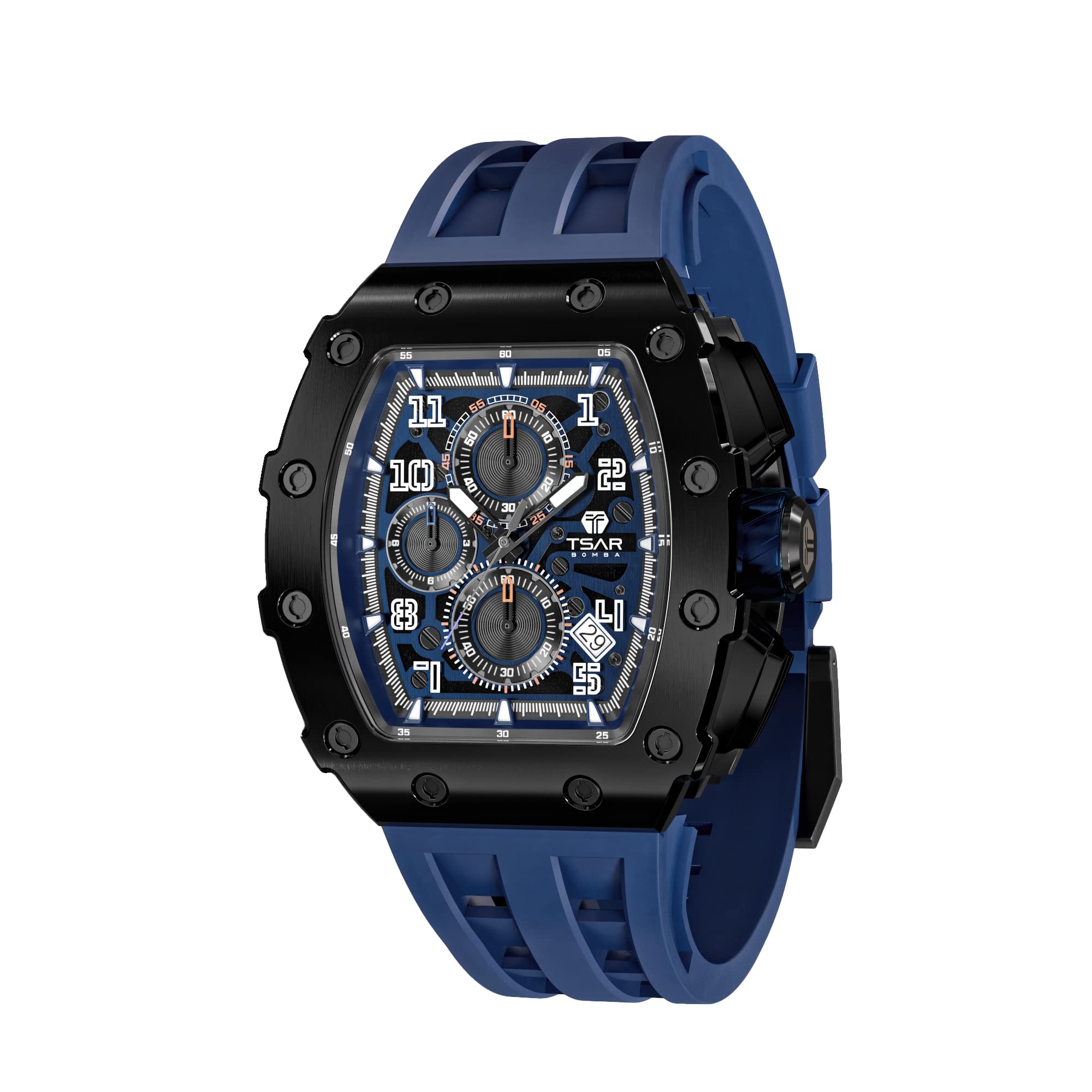 TSAR BOMBA Luxury Men's Watch - Japanese Quartz Movement, Sapphire Crystal, 50M Water Resistant, Luminous Chronograph with Rubber Strap - Perfect for Diving, Business & Formal Occasions - Ideal Gift for Men