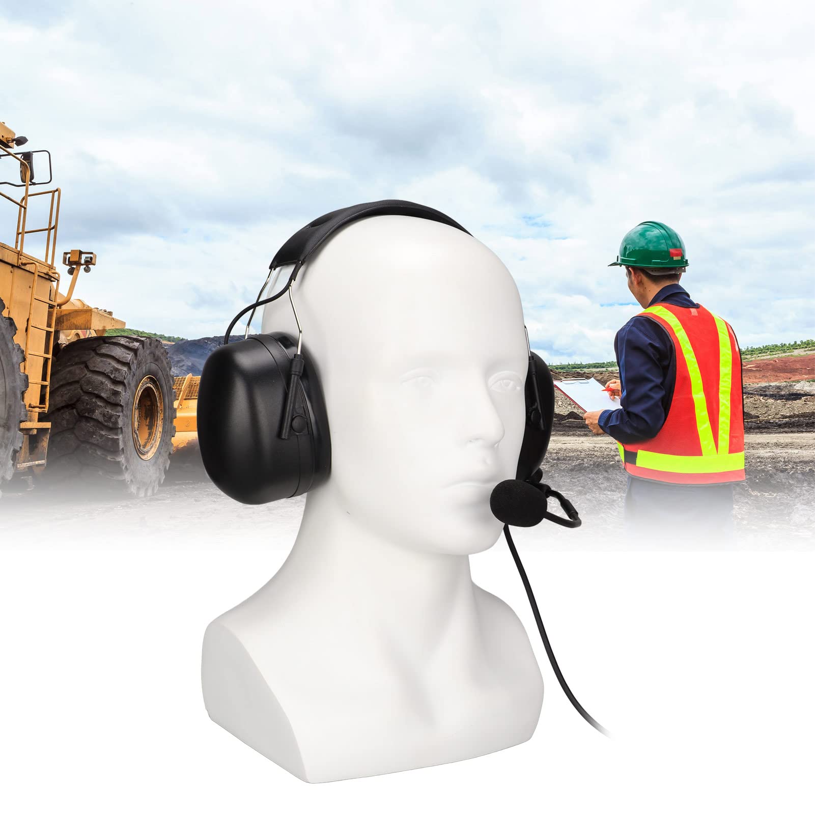 PUSOKEI Noise Cancelling Radio Headset with 7.1mm Plug - Heavy Duty Hearing Protection Headphones for Walkie Talkies (Compatible with TK-3107, UV-5R, BF-888S, KD-C1 K Head Radios) - Perfect for Construction, Security, and Outdoor Communication