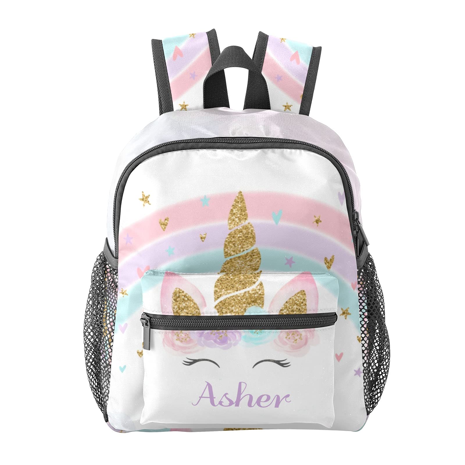 Grandkli Personalized Unicorn Rainbow Gold Kids Backpack for Boys & Girls - Custom Mini School Bag for Kindergarten (10x4x12 Inches) - Perfect for School, Travel & Daily Adventures