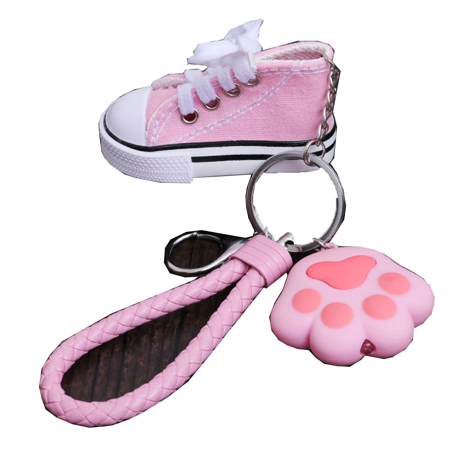Mini Canvas Sneakers Keychain - Car Fan Key Ring for Adults & Kids, Unisex Tennis Shoes Keychain, Cool Birthday Party Gift for Men & Women - Pink Cat Palm Canvas Shoes Keychain (Perfect for Car Keys, Backpacks & Gift Giving)