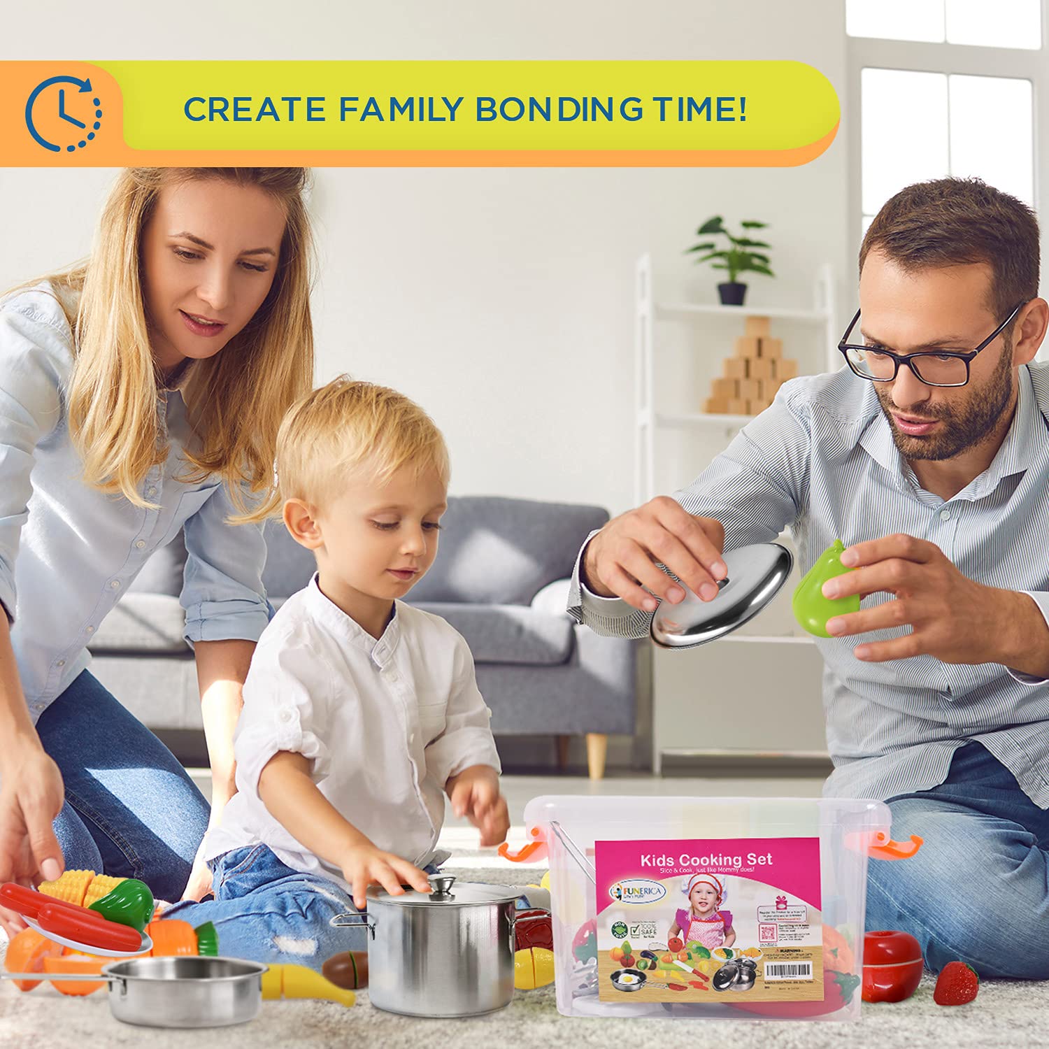 FUNERICA Realistic Stainless Steel Toy Kitchen Set - Pretend Play Food, Pots, Pans & Utensils for Kids | Educational Cooking Toys for Toddlers | Perfect for Imaginative Play & Early Learning
