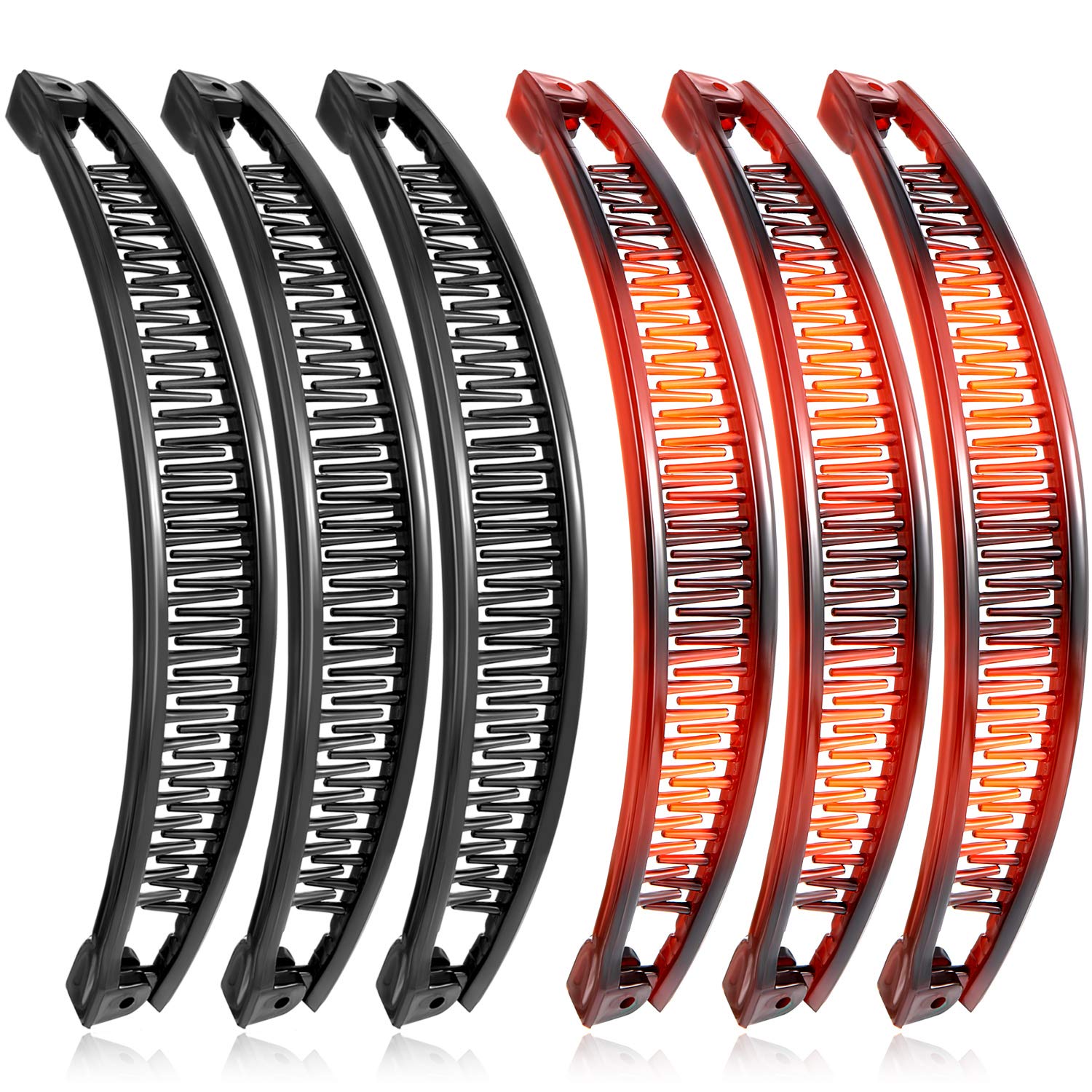 WILLBOND 6 Pack Banana Hair Clips for Women - Classic Fish Shape Ponytail Clincher Combs for Thick, Curly, Thin & Fine Hair (Brown, Black) - Perfect for School, Work & Everyday Hairstyles