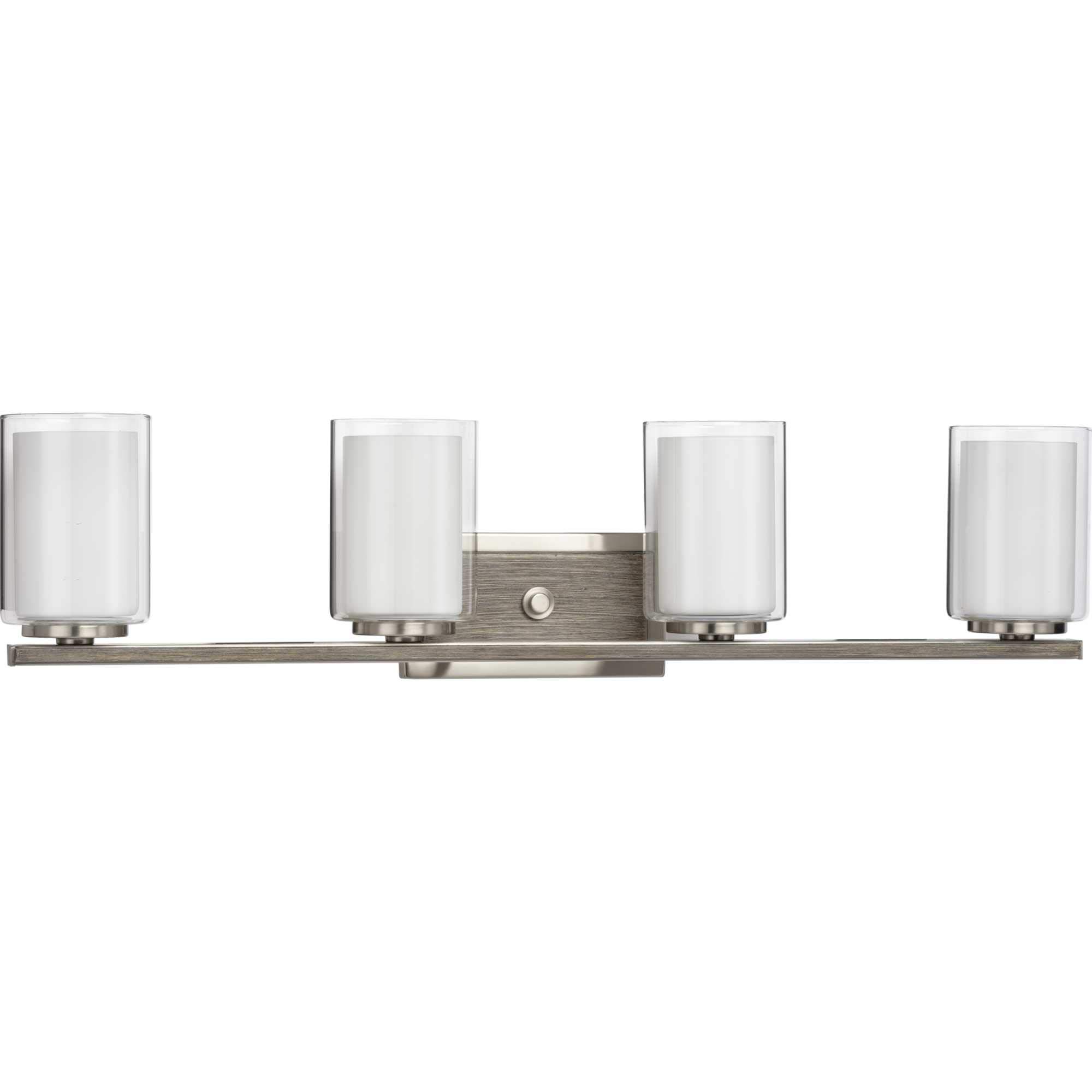 Progress Lighting Mast Collection 4-Light Clear Glass Coastal Bath Vanity Light Fixture in Brushed Nickel - Perfect for Bathroom, Powder Room, and Coastal Home Decor