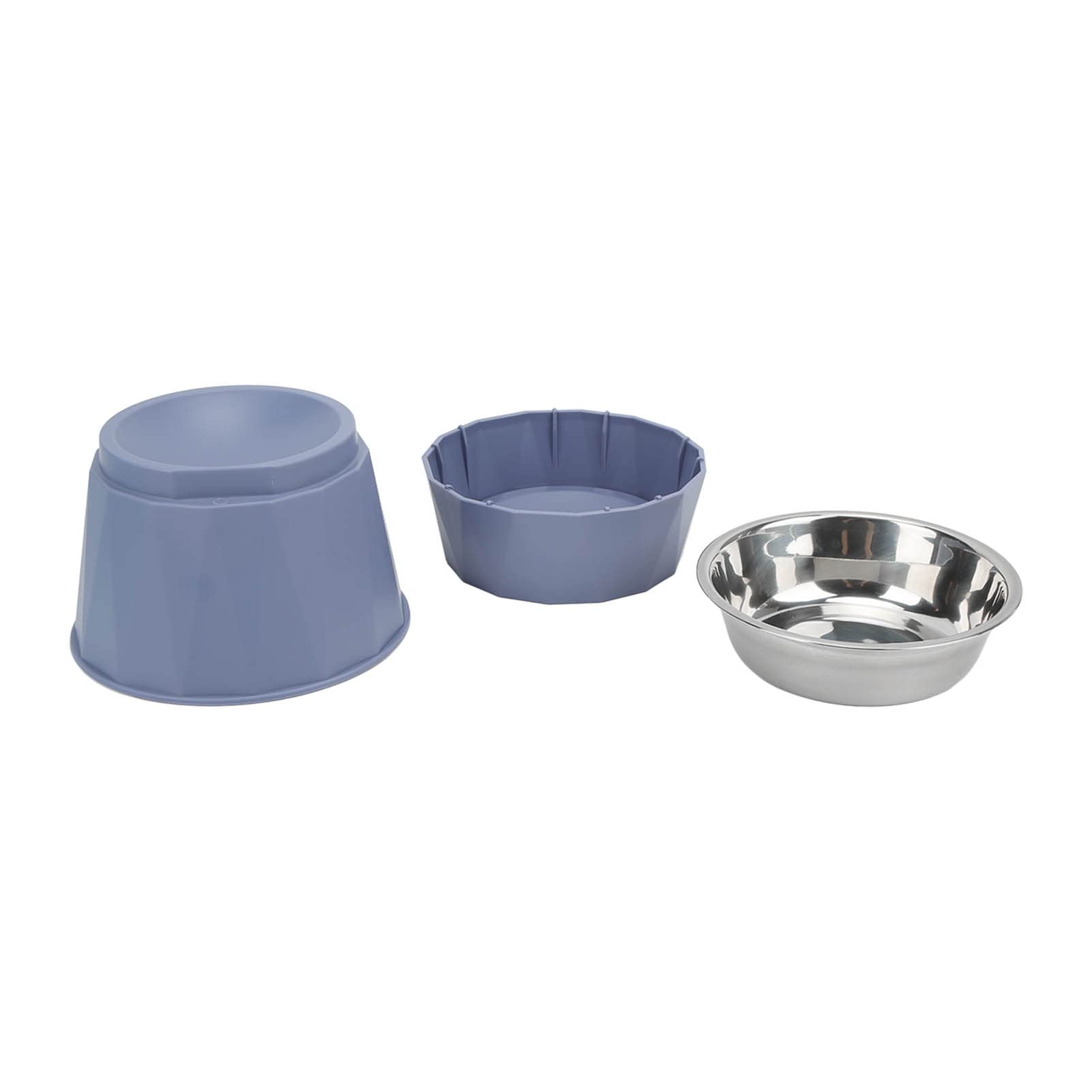 Stainless Steel Cat Bowl with Non-Slip Base & Raised Neck - Heavy Duty Double Pet Food Dish for Cats and Dogs (Blue, High Double Bowl) - Perfect for Mealtime, Travel & Outdoor Feeding
