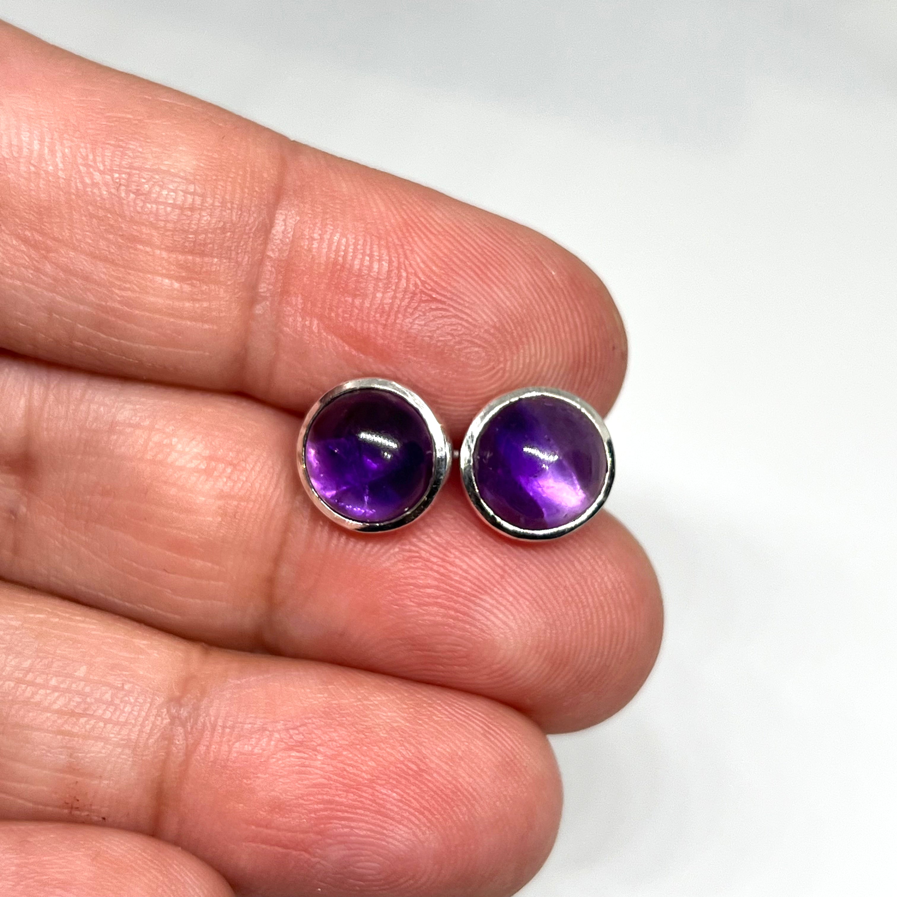 8mm Round Cabochon Bezel Set Stud Earrings - PSE019 | Dainty Jewelry for Everyday Wear, Gift for Her, Women's Fashion Accessories