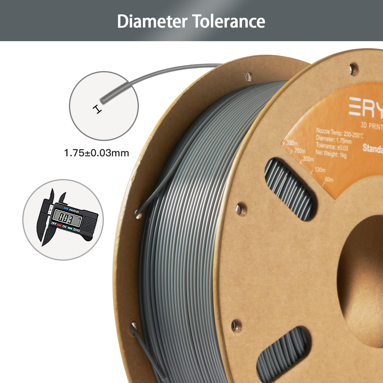 ERYONE PETG 3D Printer Filament 1.75mm, 1kg (2.2LBS) Spool - High Precision +/-0.03mm, Durable Grey Filament for Smooth Printing - Perfect for Functional Parts, Prototypes & DIY Projects