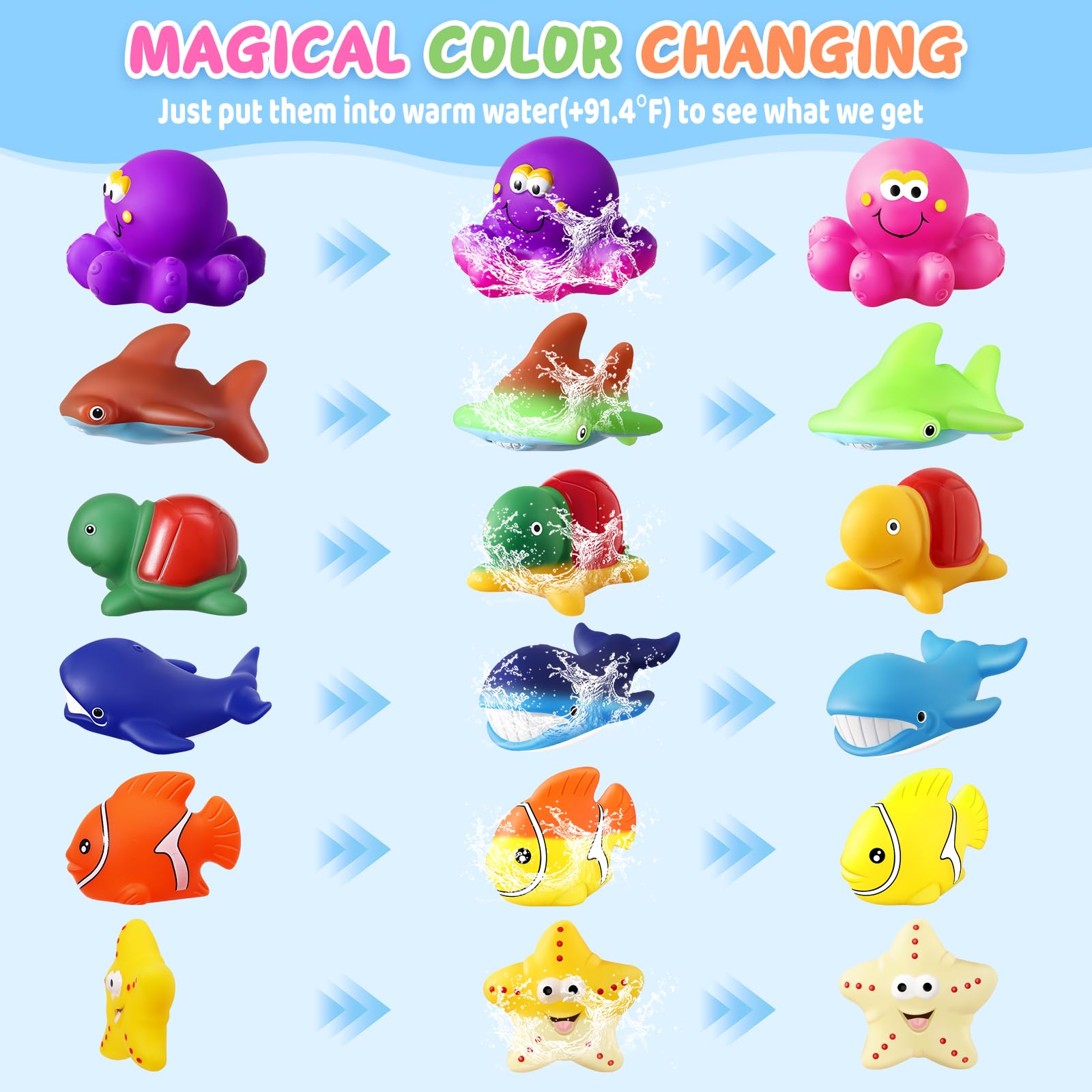 Color Changing Bath Toys for Kids 1-8 - Sea Creatures with Drying Bag - Perfect for Pool, Beach & Easter Gifts