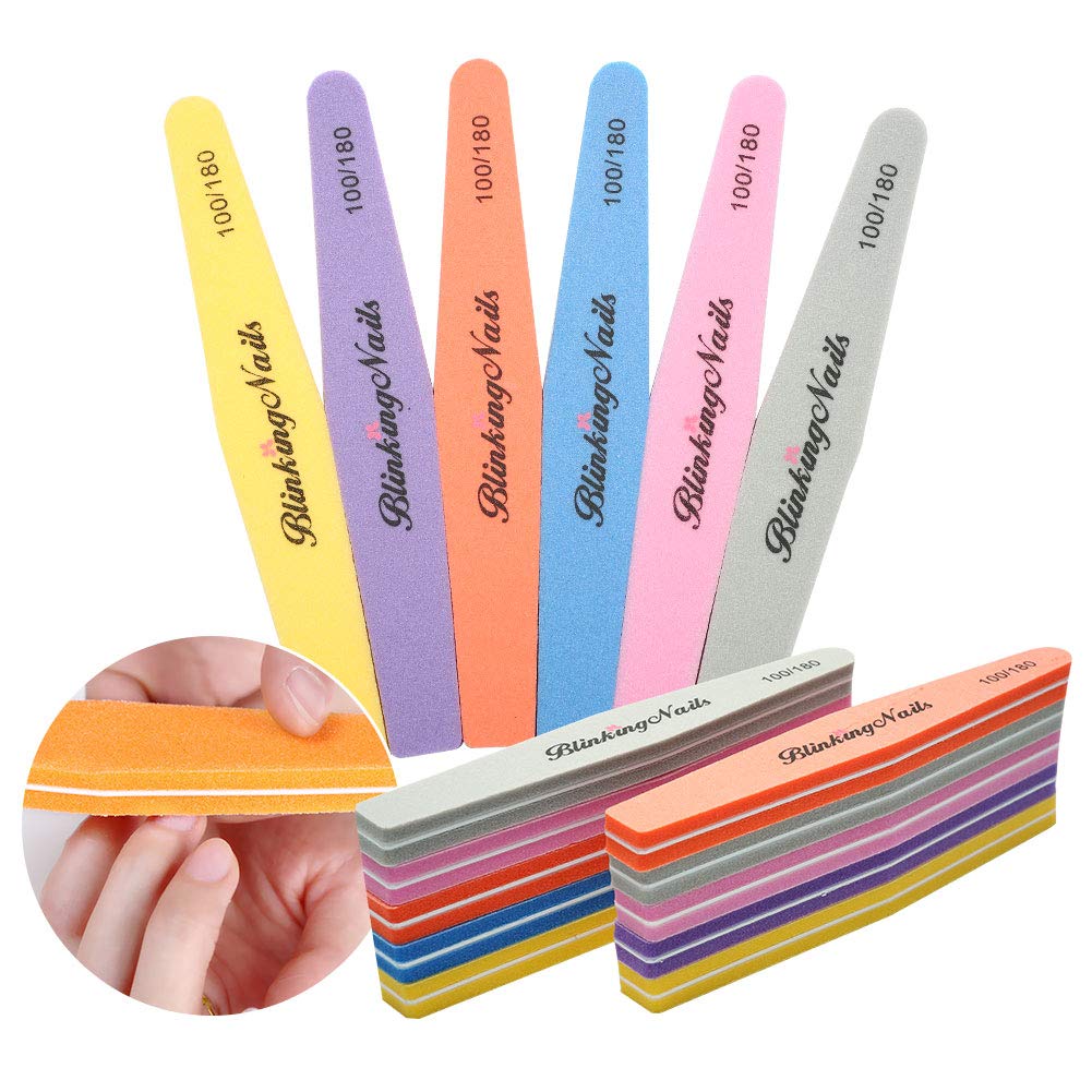 Professional Double-Sided Nail Files & Buffers - 100/180 Grit Manicure Tools for Nail Art Care & Shine (Sky Blue, Pack of 10) - Perfect for Home Salon, DIY Nail Care & Professional Manicures