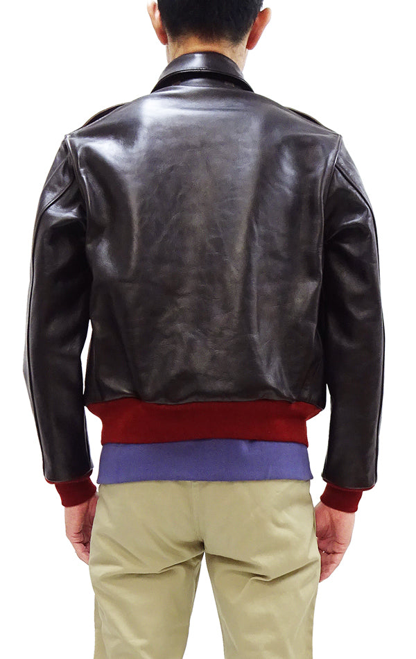 TOYS McCOY Men's A-2 Flight Jacket - Genuine Leather Bomber Jacket with Red Rib Trim (TMJ2422, Dark Seal Brown) - Perfect for Casual Wear, Vintage Style & Aviation Enthusiasts