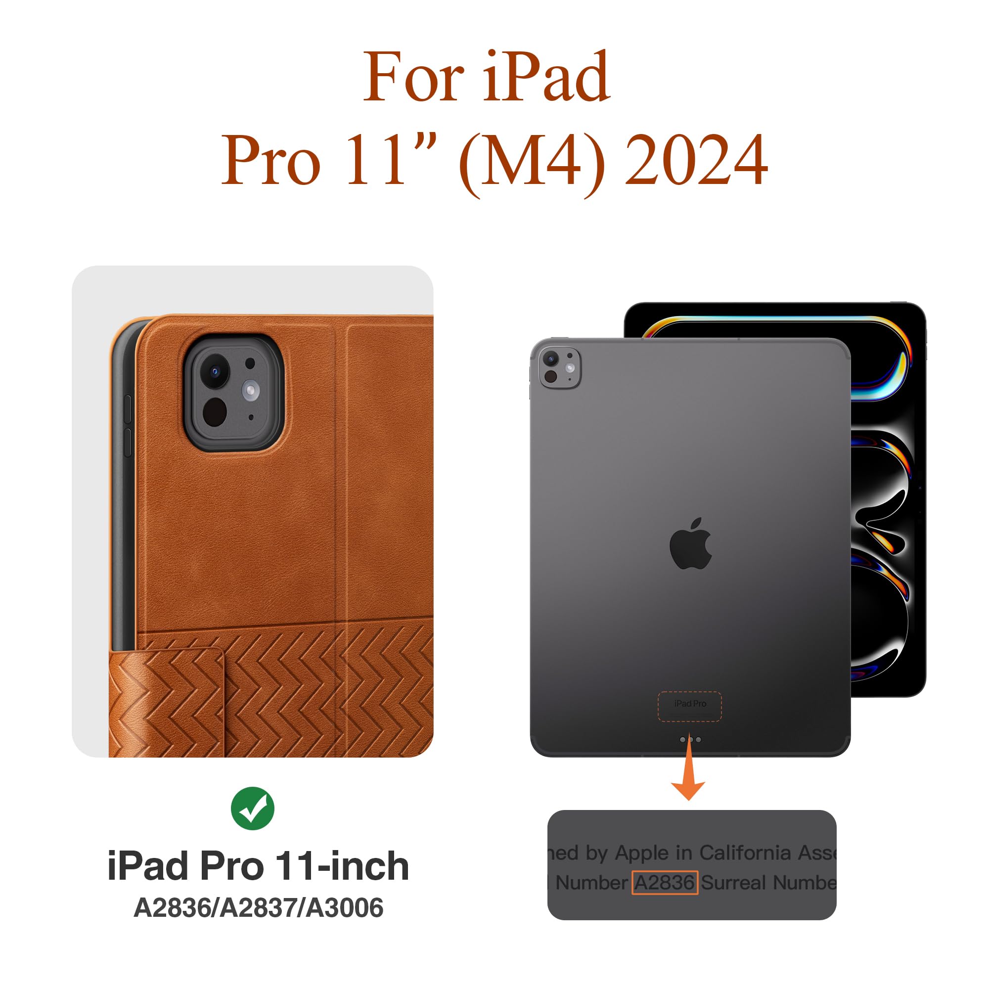 Premium PU Leather Case for iPad Pro 11 Inch M4 (2024) - Apple Pencil Pro/USB-C Holder, Auto Sleep/Wake Feature - Perfect for Work, Travel & Study (Brown)