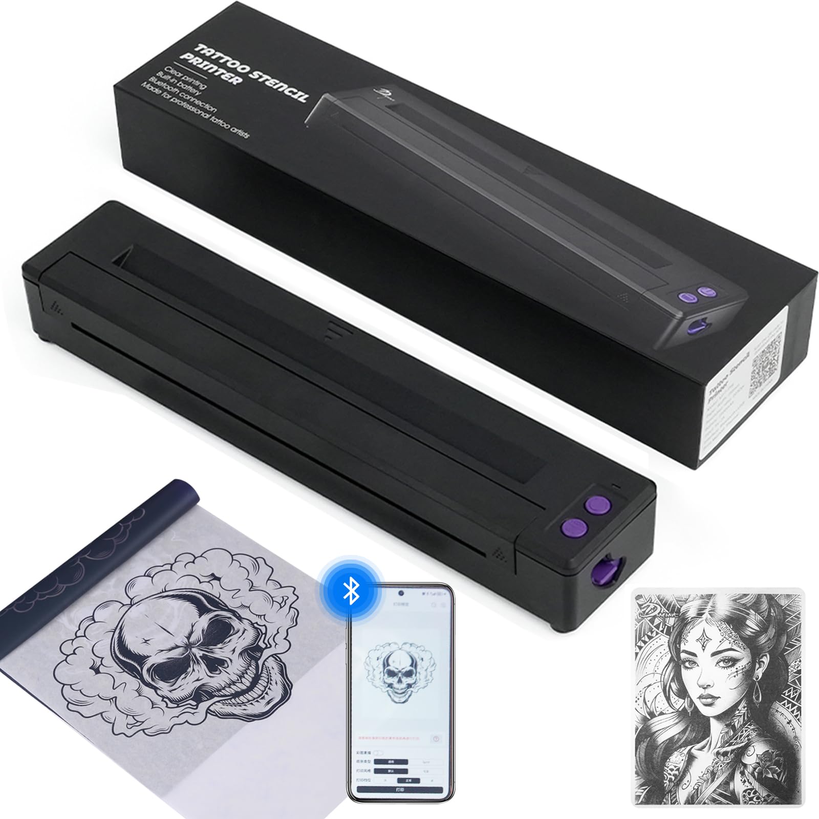 Professional Wireless Tattoo Stencil Printer Machine - Bluetooth & USB Thermal Transfer Printer for Tattoo Artists | Compatible with Smartphones, Tablets & PCs | Perfect for Tattoo Studio, Home Practice & Professional Tattoo Supplies