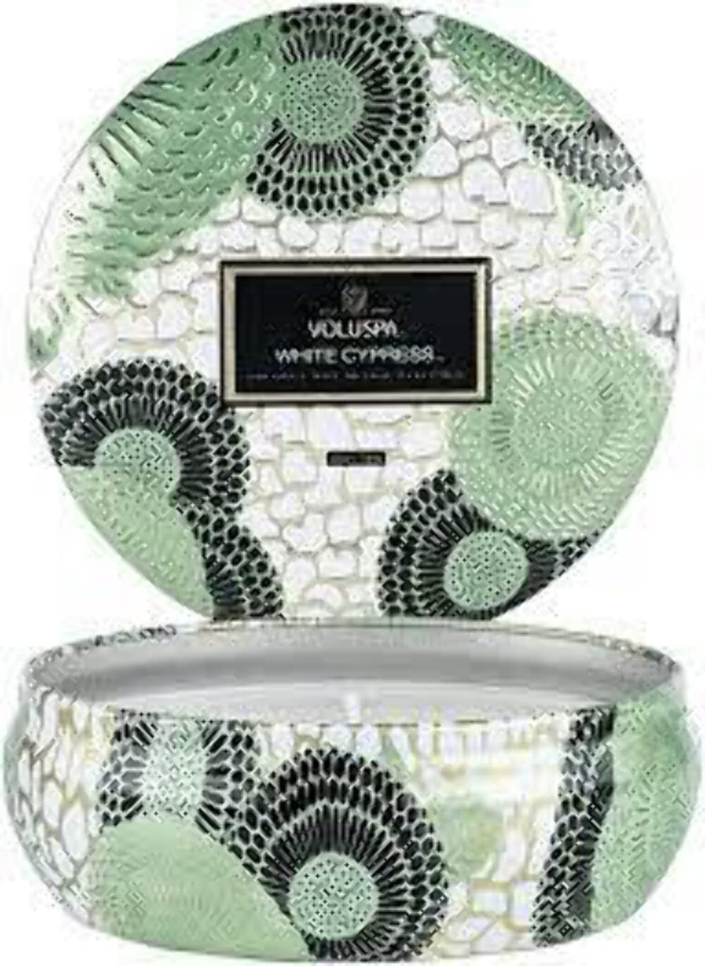 Voluspa White Cypress Scented Candle - 3 Wick 12oz Coconut Wax Tin Candle | 40-Hour Burn Time | Clean Burning, Handcrafted in USA | Perfect for Home, Spa & Romantic Ambiance