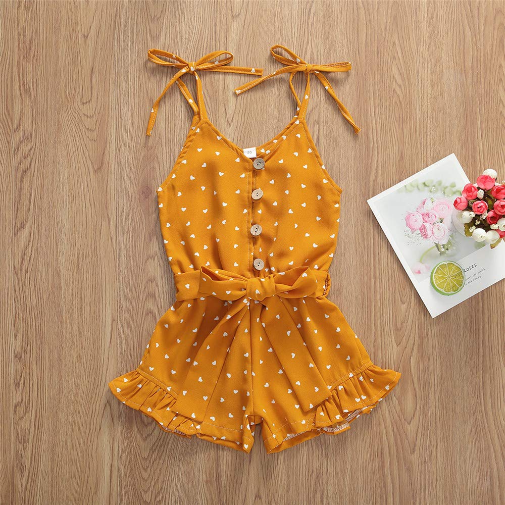 Adorable Heart Print Suspender Romper Jumpsuit for Baby Girls - Toddler Summer Outfit & Holiday Playwear - Perfect for Parties, Photoshoots & Casual Playdates