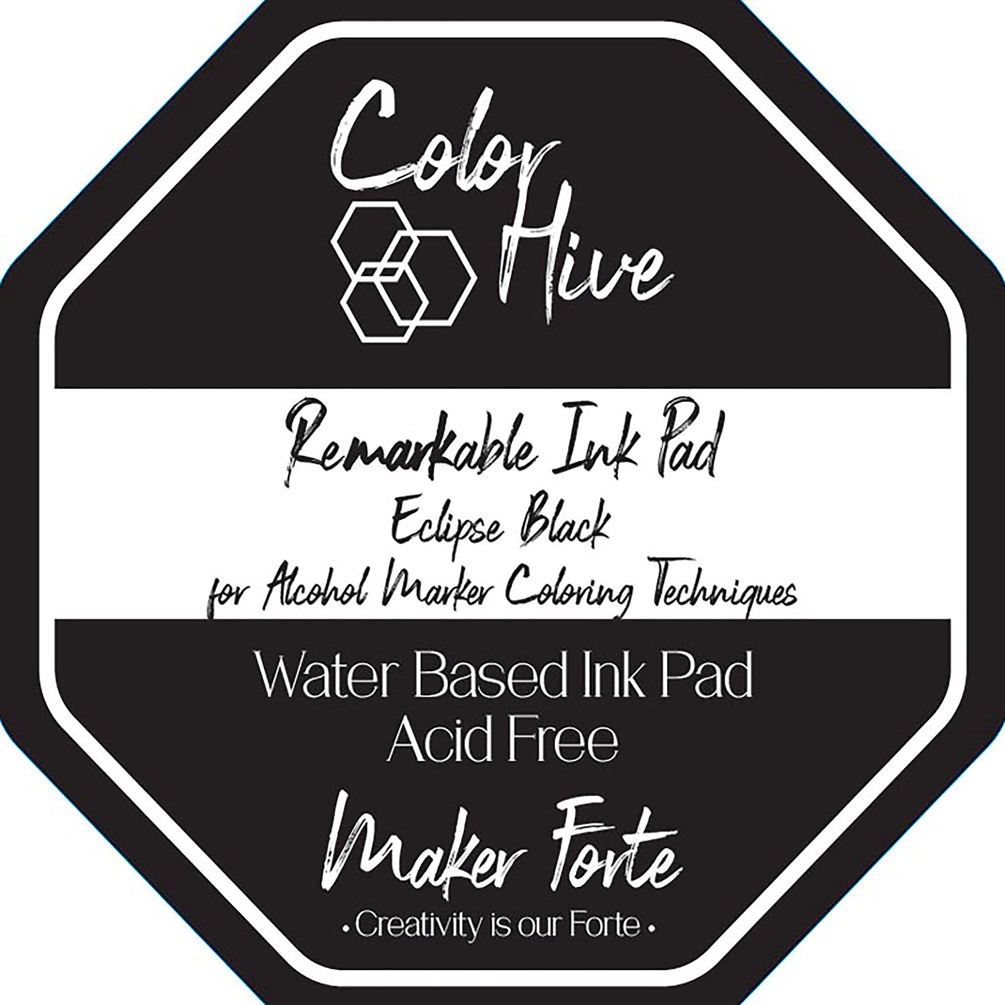 Maker Forte Color Hive Remarkable Ink Pad - Eclipse Black | Premium Stamping Ink for Scrapbooking, Card Making & DIY Crafts | Acid-Free, Quick-Drying Ink for Paper, Fabric & Wood Projects