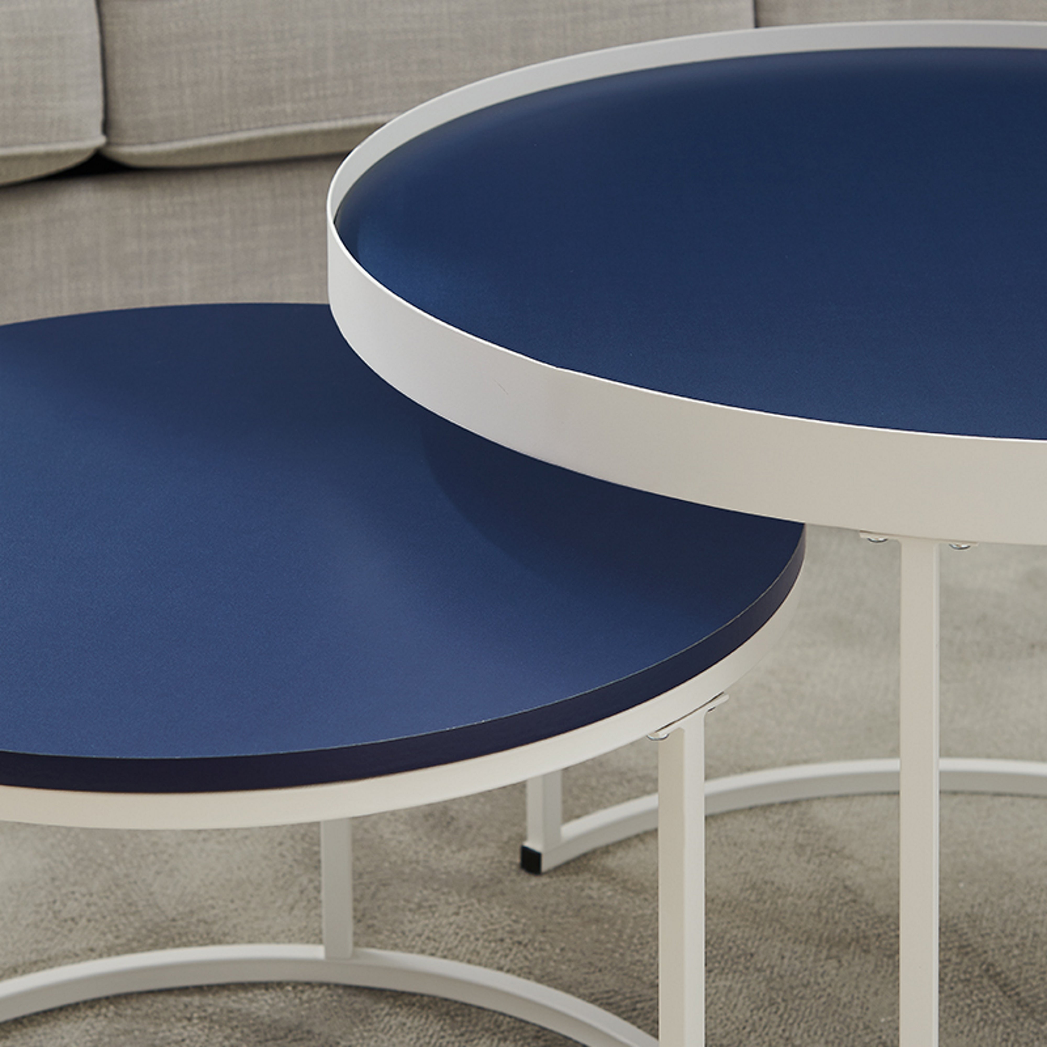 Modern Nested Coffee Table Set - Blue & White Wooden Side Tables for Living Room, Bedroom, or Office - Urban Style Contemporary Furniture for Small Spaces