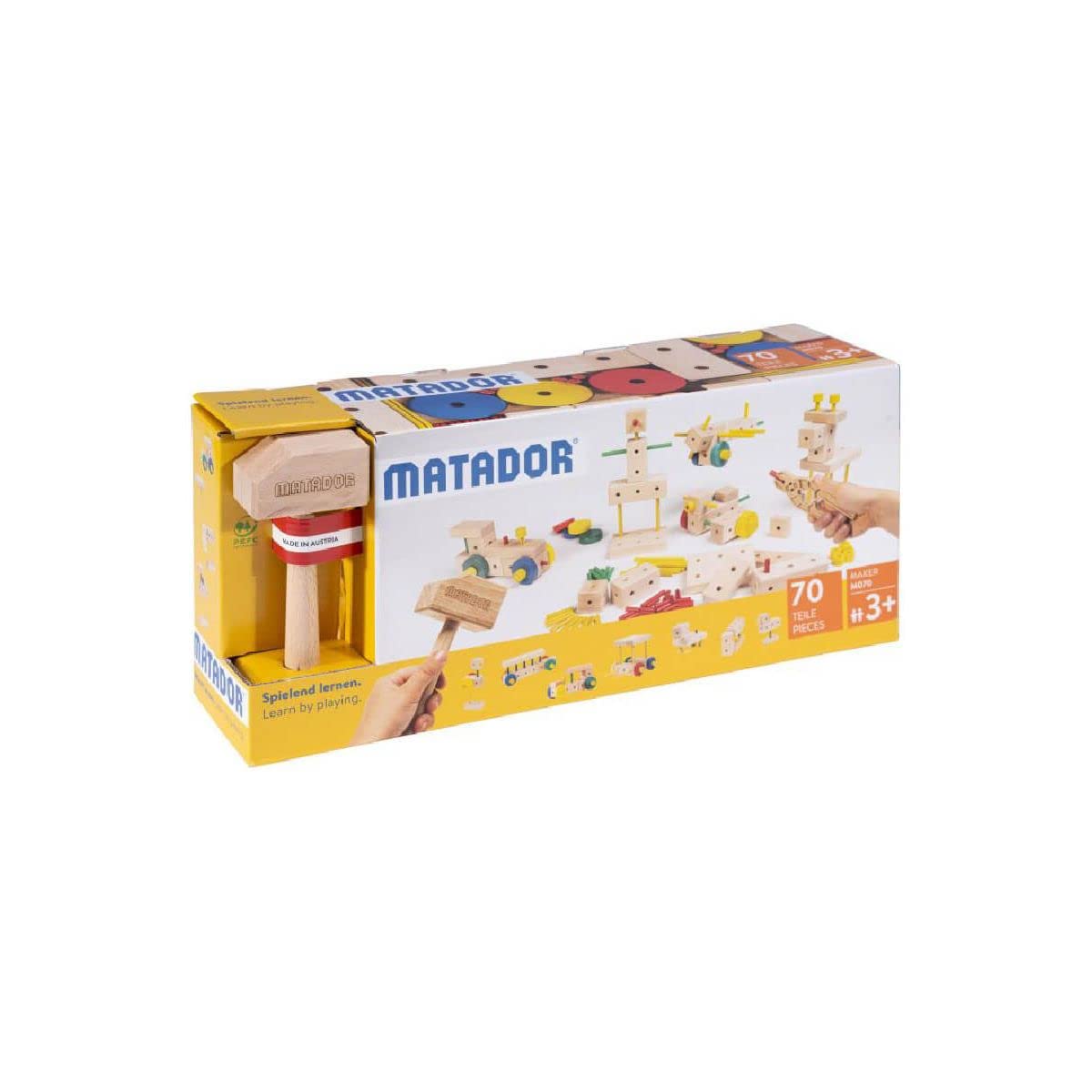 Matador M070 Wooden Building Blocks Set - PEFC Certified Austrian-Made Construction Toy for Kids, Multicolor (21070) - Perfect for Creative Play, STEM Learning & Family Bonding