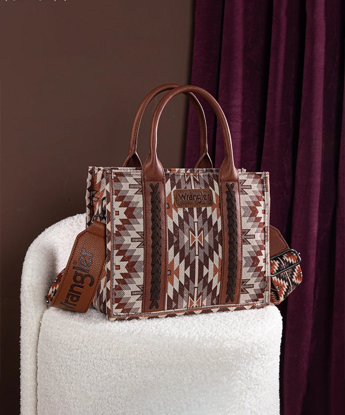 Wrangler Aztec Print Canvas Tote Bag for Women - Stylish & Durable Handbag for Shopping, Beach, Work & Travel Accessories