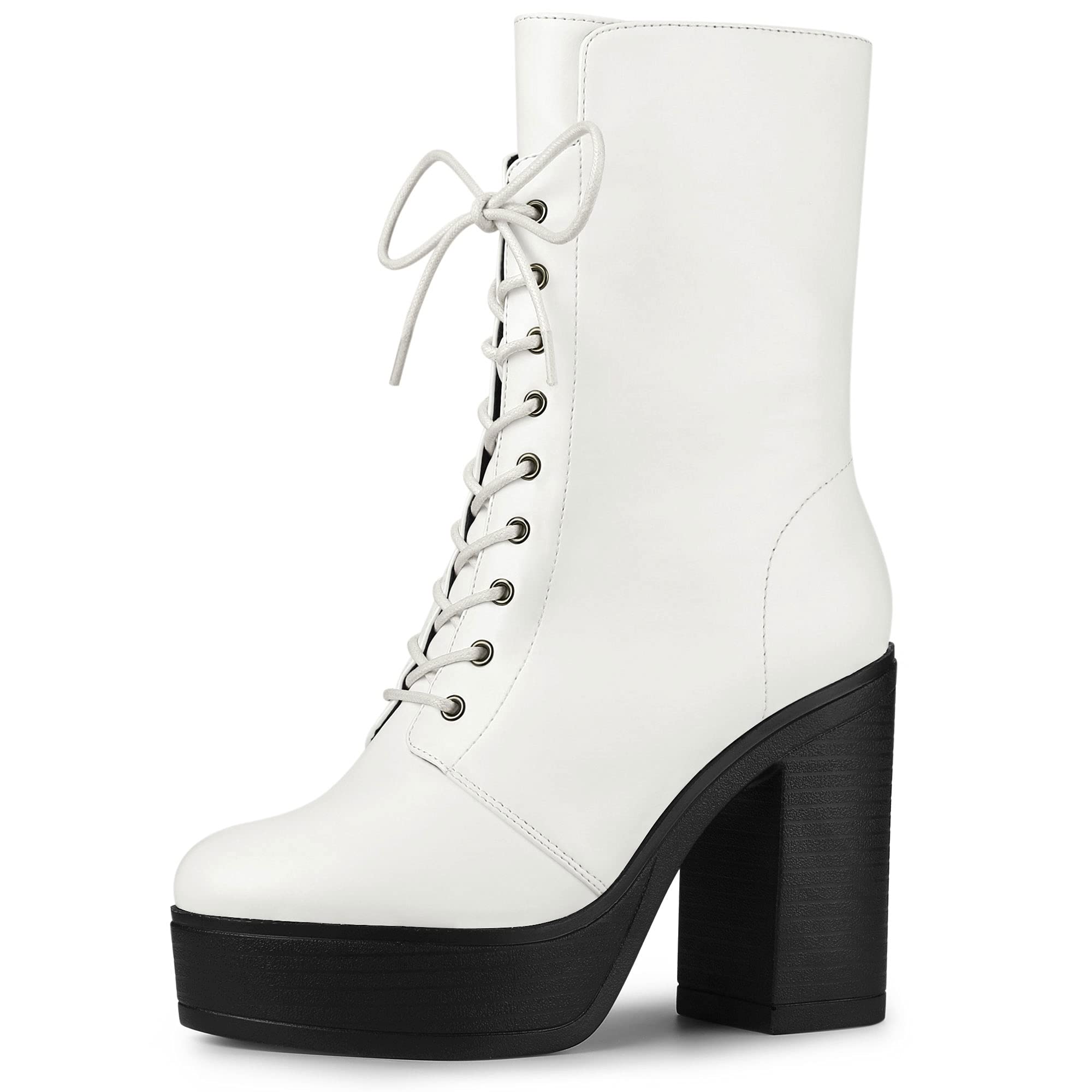 Allegra K Women's Chunky Heel Combat Boots with Lace-Up Design - Stylish Platform Boots for Casual Outfits, Night Out & Fall Fashion