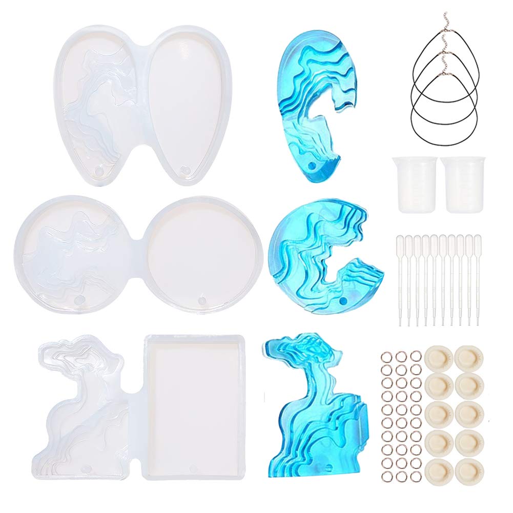 3-Piece Island Resin Mold Set for DIY Jewelry Making - Silicone Pendant, Earring & Keychain Casting Molds with Holes & Pipettes - Perfect for Necklaces, Crafts & Home Decor