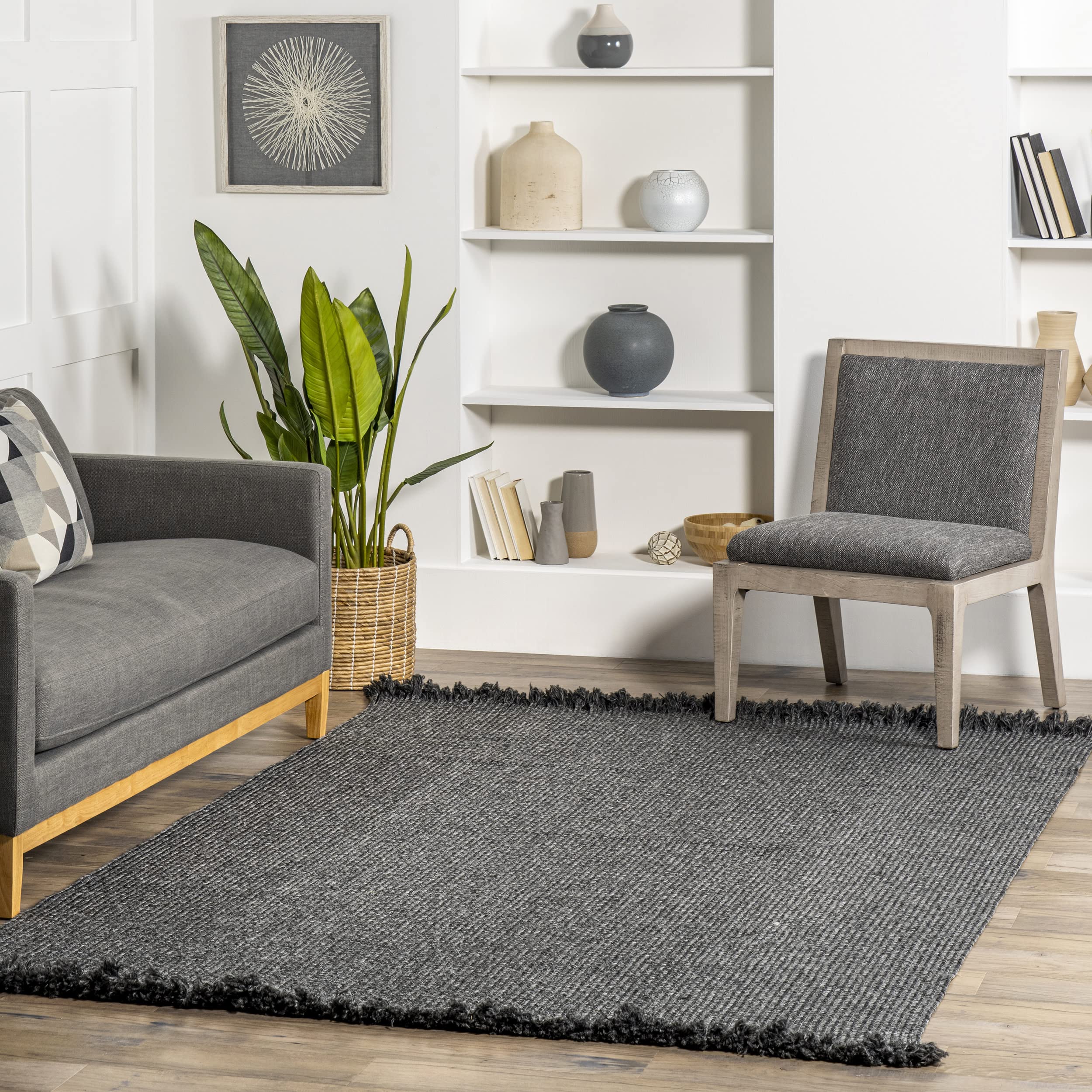 nuLOOM Courtney Braided Indoor/Outdoor Rug 2x3 Feet - Durable Charcoal Gray Accent Rug for Living Room, Patio, Entryway | Water-Resistant & Easy to Clean