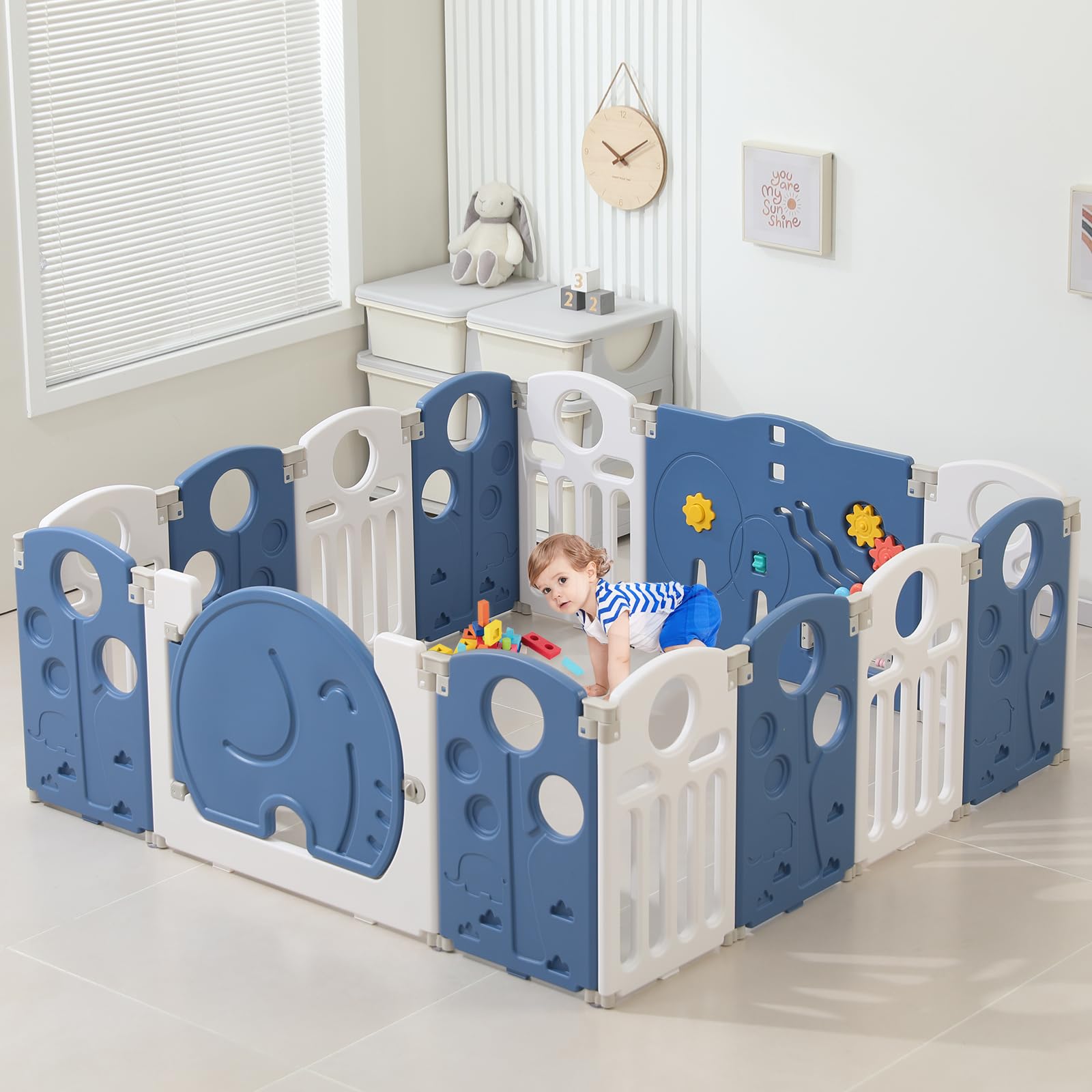 **Baby Playpen for Kids & Toddlers - 14-Panel Safety Play Yard with Gates for Indoor & Outdoor Use | Portable, Educational & Sturdy Baby Fence Area | Perfect for Playtime, Learning & Safe Exploration (Blue)**