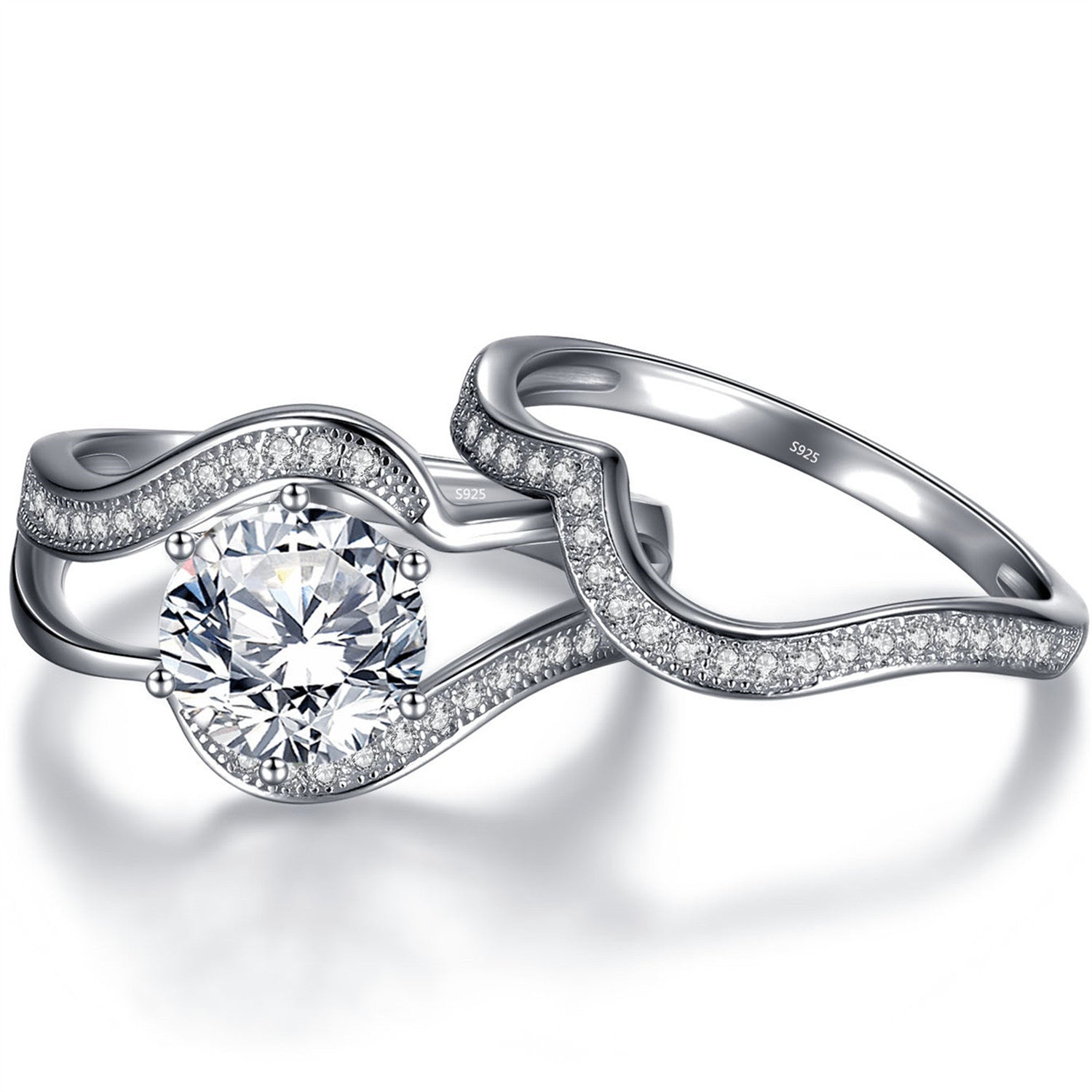 Elegant MABELLA Wedding & Engagement Ring Set - Solitaire Round Cubic Zirconia in Sterling Silver for Women | Perfect for Proposals, Anniversaries & Special Occasions
