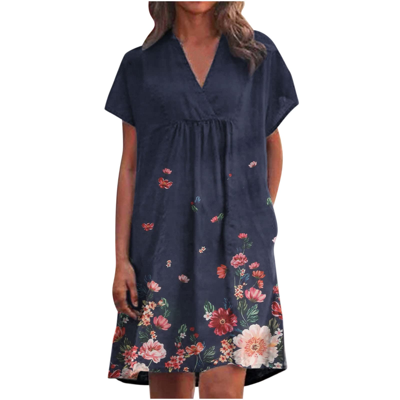 Women's Summer Floral Wrap Dress - Short Sleeve V-Neck Mini Dress with Pockets | Casual Sundress for Beach, Vacation & Everyday Wear
