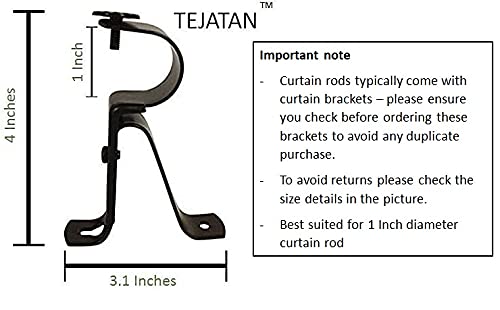 Black Adjustable Curtain Rod Brackets - Heavy Duty Drapery Rod Holders Set of 2 - Perfect for Living Room, Bedroom & Window Treatments