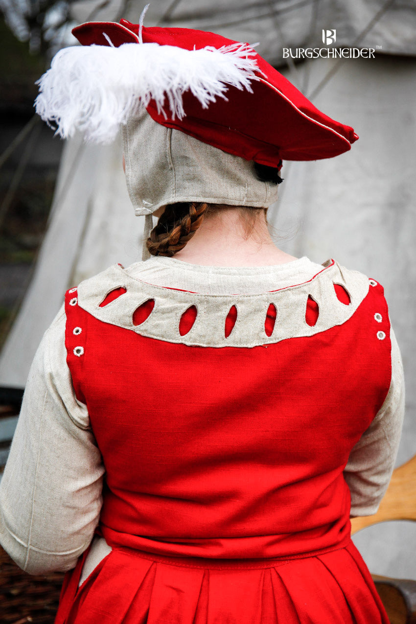 Landsknecht Bodice Flora Red/Natural - Renaissance Corset Top for Women | Perfect for LARP, Cosplay & Historical Reenactment