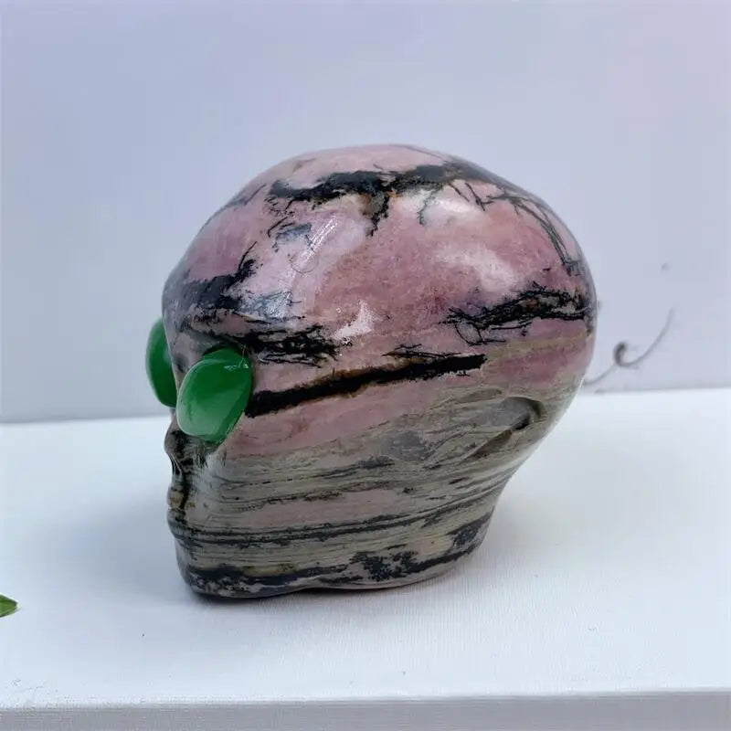 Natural Rhodonite Alien Skull Crystal Carving - 2 Inch Healing Stone for Energy, Meditation & Home Decor | Unique Spiritual Gift for Kids & Adults | Perfect for Reiki, Yoga Spaces & Collection Displays