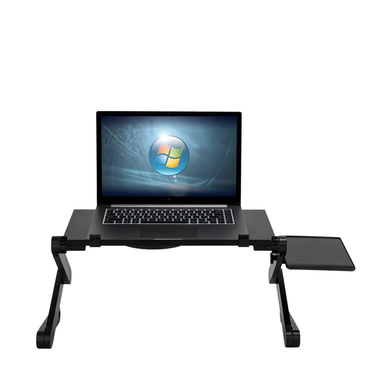 360-Degree Rotating Adjustable Laptop Stand with Cooling Fan & Mouse Pad - Foldable Portable Lap Desk for Bed, Sofa, Couch & Floor Use - Ergonomic Black Laptop Tray for Work, Study & Gaming