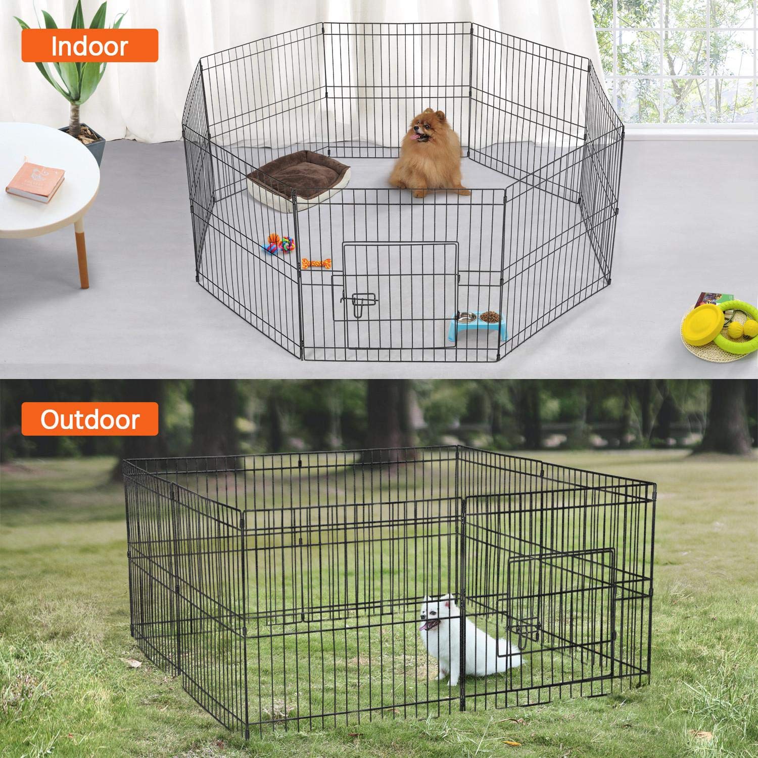Topeakmart 24 Inch Foldable Metal Puppy Playpen - 24 Panel Portable Pet Fence with Door for Small Dogs | Indoor & Outdoor Use | Exercise Pen for Puppies, Training, Backyard, Travel & Home Safety (Black)