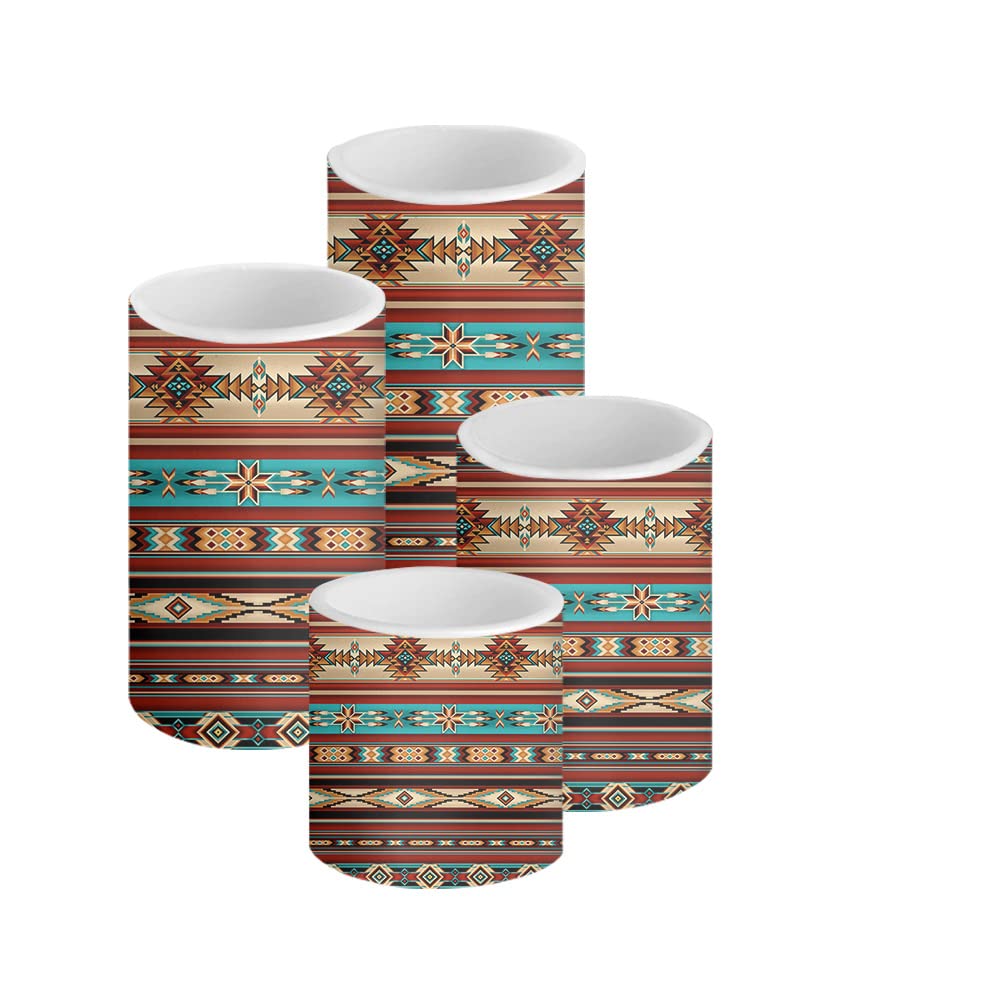 Jiueut Southwestern Aztec Tribal Pattern Flameless Candles - 4-Pack Battery Operated LED Candles with Realistic Flickering Flame for Indoor & Outdoor Decor - Perfect for Home, Wedding, Party, and Holiday Decorations