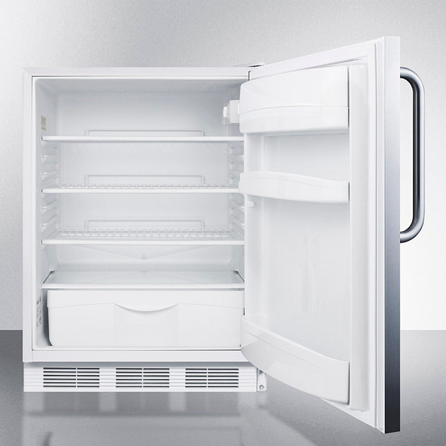 Accucold 24 Inch Wide Built-In All Refrigerator with Towel Bar Handle - ADA Compliant, Energy Efficient, Stainless Steel (Model FF6WBISSTBADA) - Perfect for Restaurants, Cafes, and Commercial Kitchens