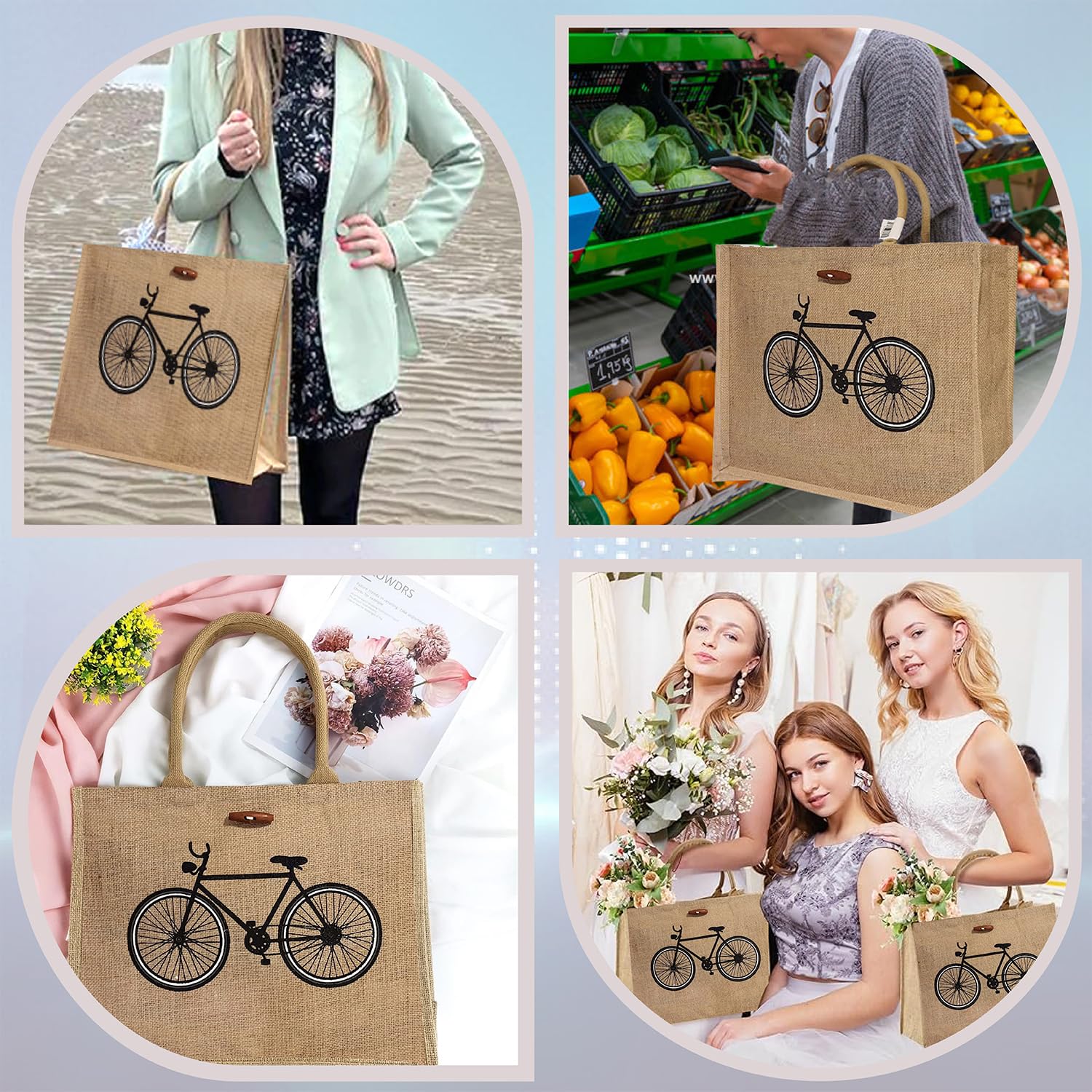 Eco-Friendly Reusable Jute Tote Bags with Sturdy Handles - Natural Burlap Shopping Bags for Groceries, Beach, Gifts & Everyday Use | Sustainable Cotton Alternative for Eco-Conscious Shoppers