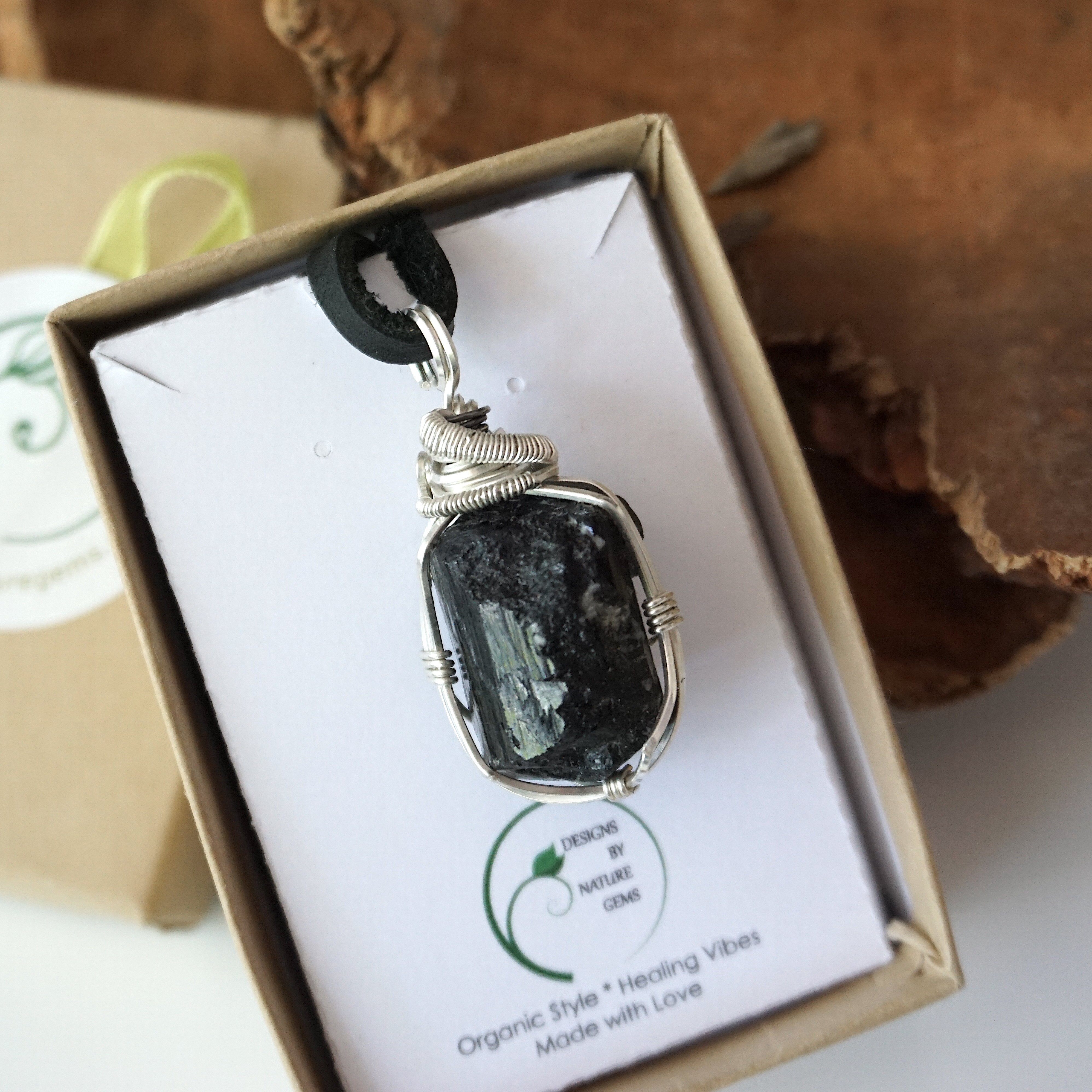 Sterling Silver Wire Wrapped Raw Tourmaline Pendant Necklace for Women - Handmade Boho Jewelry Gift for Birthday, Wedding & Spiritual Healing