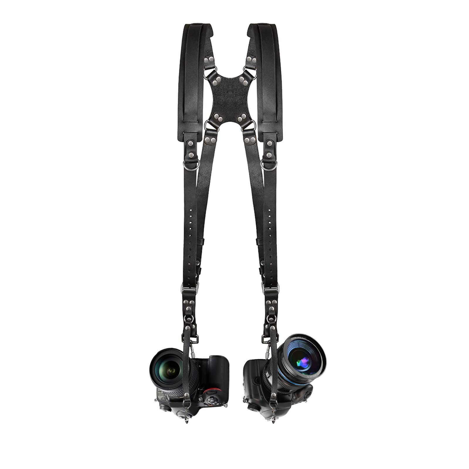 Jumyee Adjustable Leather Camera Strap for DSLR/SLR Cameras - Comfortable Shoulder Harness for One or Two Cameras - Perfect for Travel, Wedding & Professional Photography