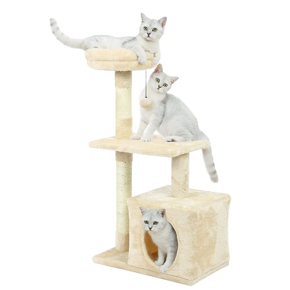 Multi-Step Dog Stairs for High Beds & Couches - Wooden Pet Steps with Sisal Scratching Post for Cats - Large Size (AMT0044BG) - Perfect for Small Dogs & Kittens to Reach Furniture Safely