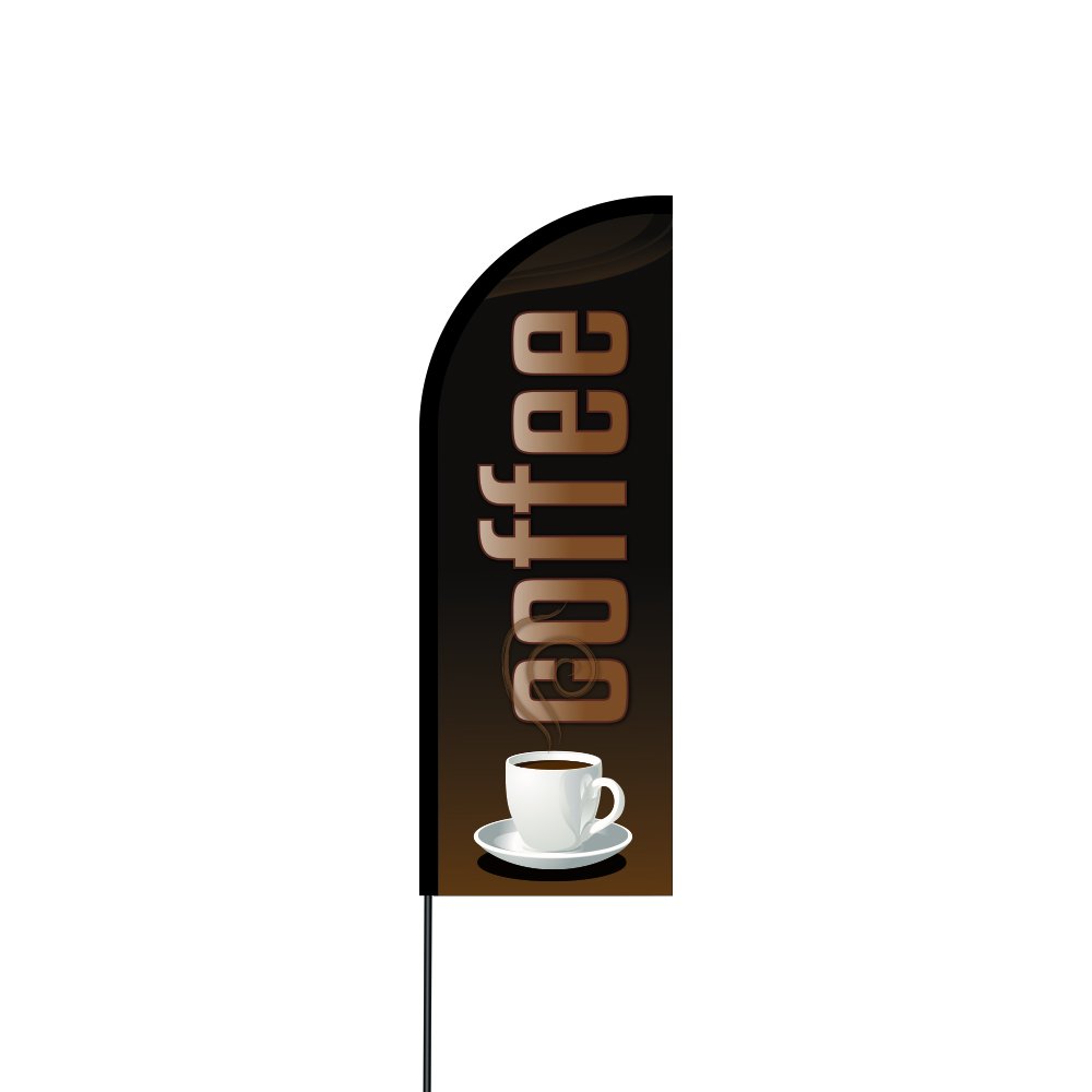 11' Coffee Shop Feather Flag with Carbon Composite Pole Kit - Durable Flex Banner for Outdoor Advertising & Business Promotion - Perfect for Cafes, Events & Grand Openings