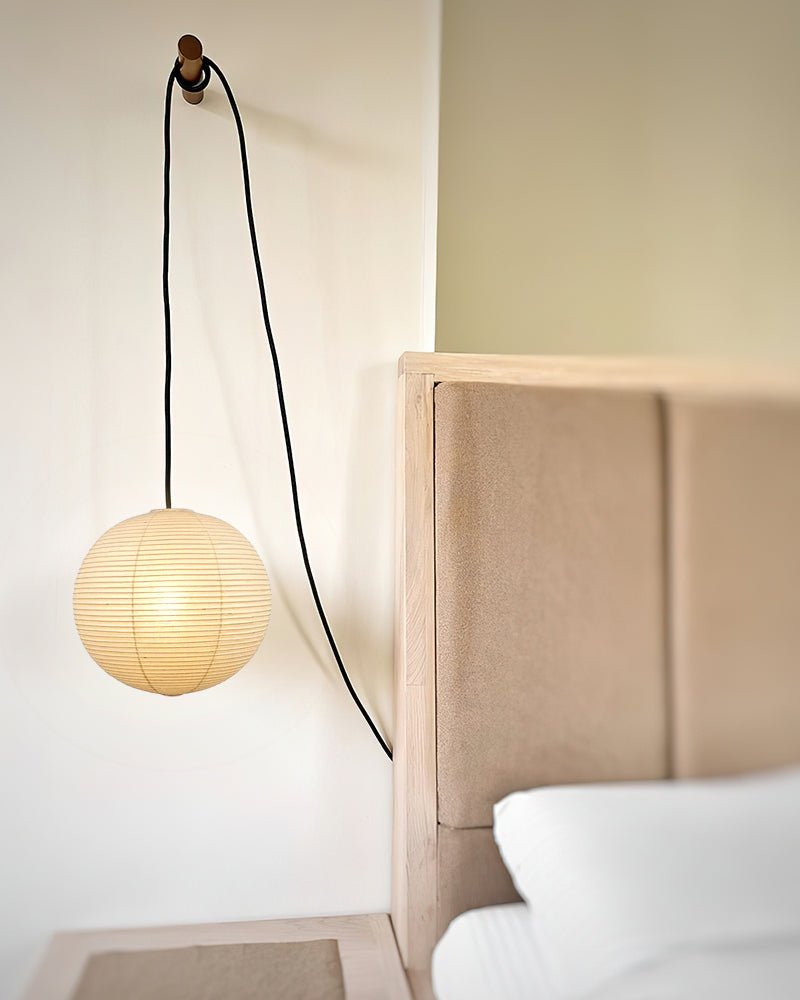 Akari A Round Swag Light - Modern Hanging Pendant Lamp for Bedroom, Living Room & Dining Room | Energy Efficient LED Lighting Fixture | Boho & Scandinavian Home Decor
