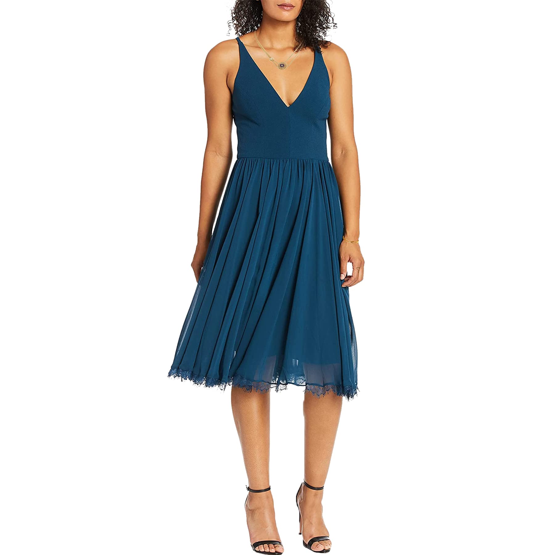 BIGSPCE Women's Summer Sexy Slim Fit Midi Dress - Deep V Neck Sleeveless Flared Slip Dress for Beach Party, Date Night & Vacation Outfits