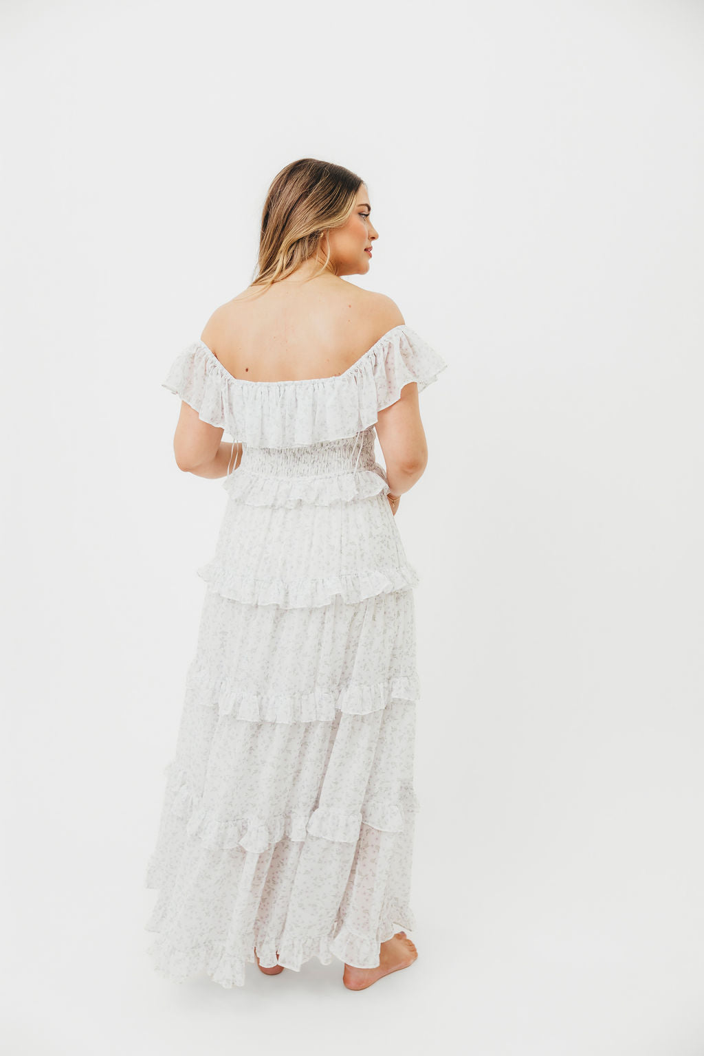 Astrid Ruffle Detail Maxi Dress - Lavender Floral Maternity Dress for Bump Friendly Comfort | Perfect for Baby Showers, Summer Weddings & Beach Vacations