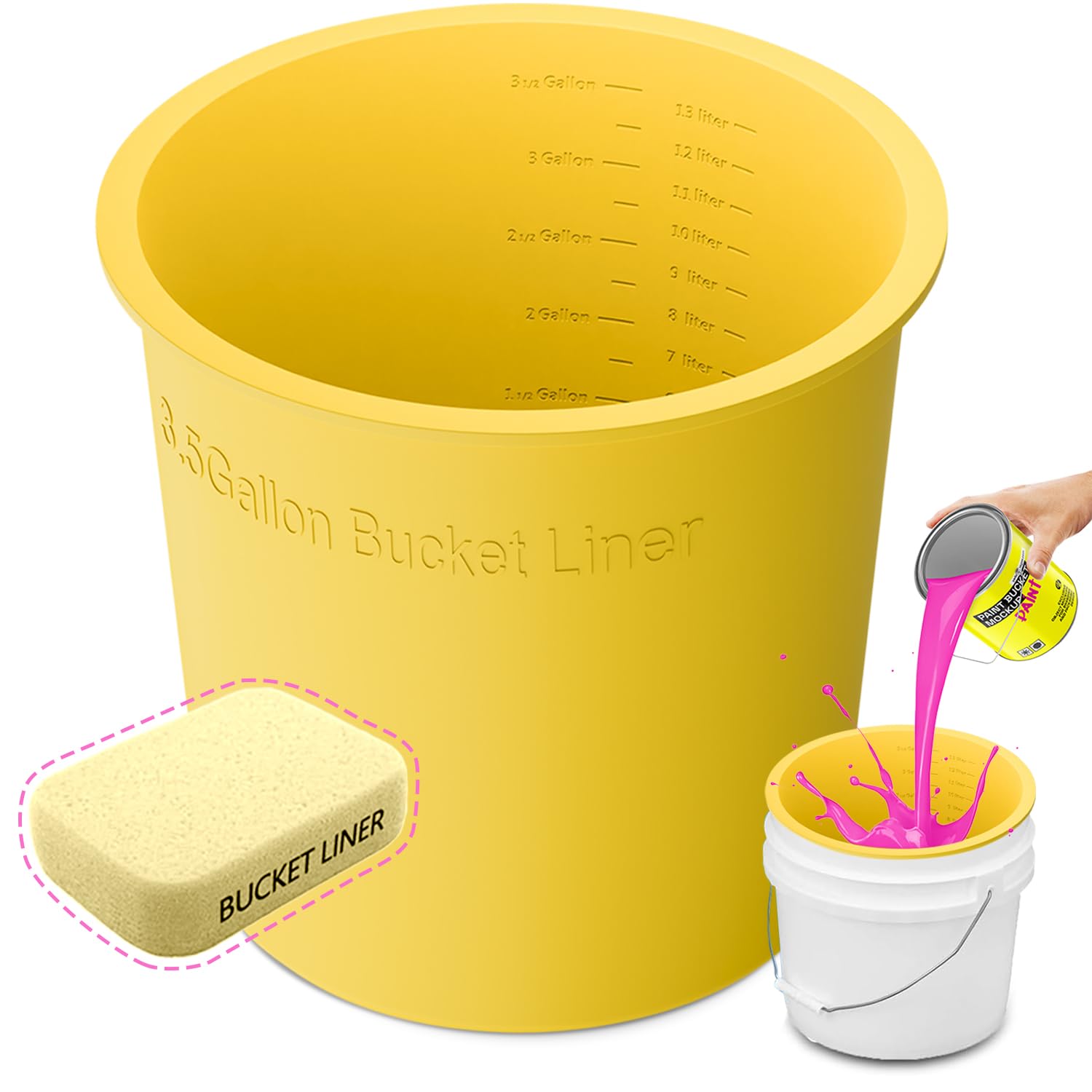 **3.5 Gallon Silicone Bucket Liner with Hydro Sponge - Reusable for Thinset, Tile, Paint, Ice & Food Storage - Perfect for Construction, DIY Projects & Kitchen Use**