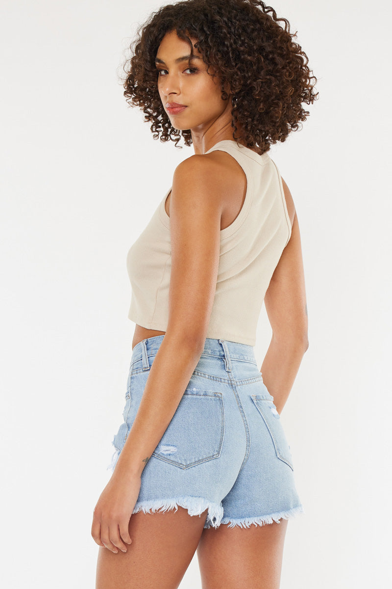 **Leandra High Rise Crossover Shorts for Women - Comfortable Stretchy Workout Running Yoga Shorts - Perfect for Gym, Lounge & Summer Outfits**