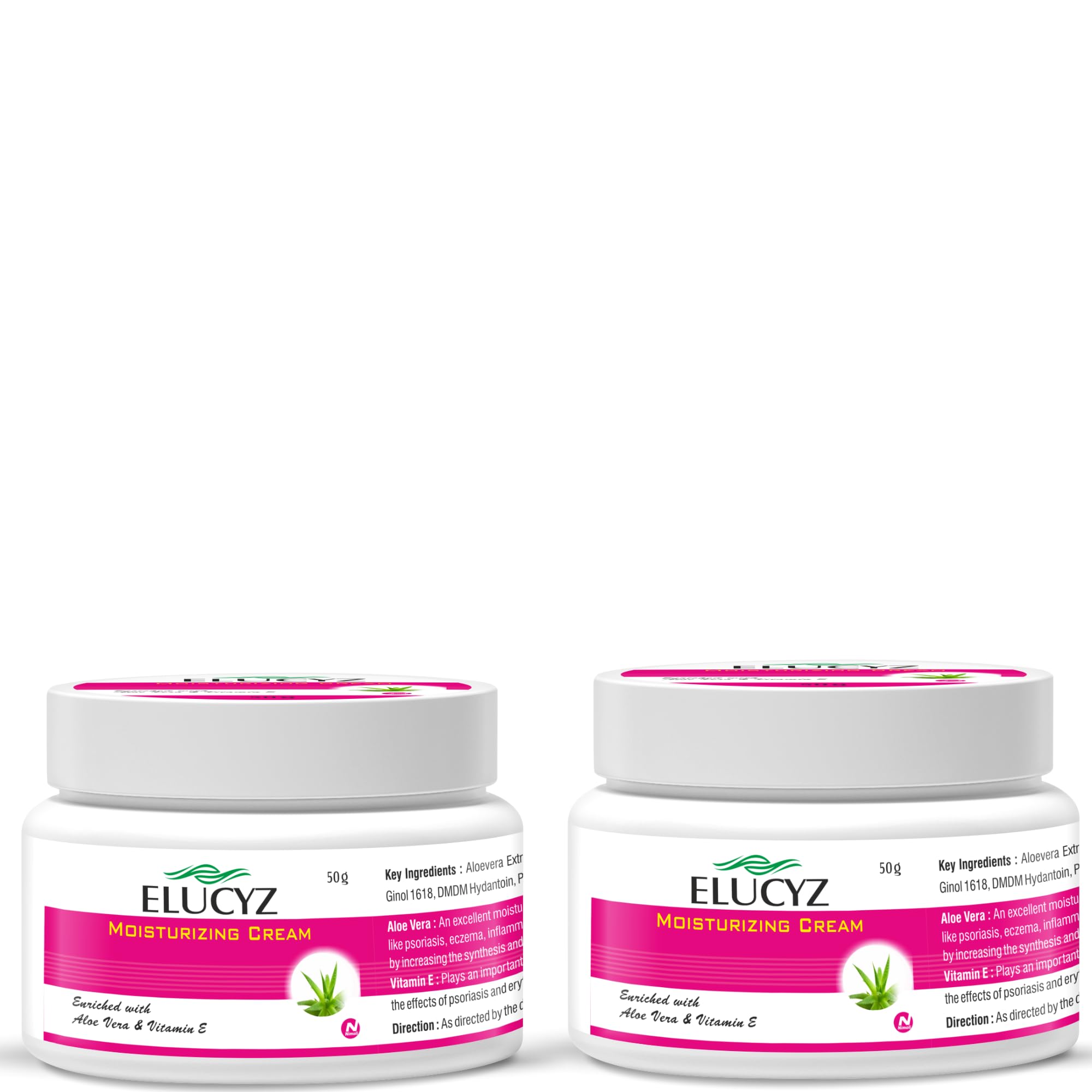 Elucyz Vitamin E & Aloe Vera Moisturizing Cream for Dry Skin - Hydrating Face & Body Cream - Pack of 2 (50g Each) - Perfect for Daily Skincare Routine & Nighttime Hydration