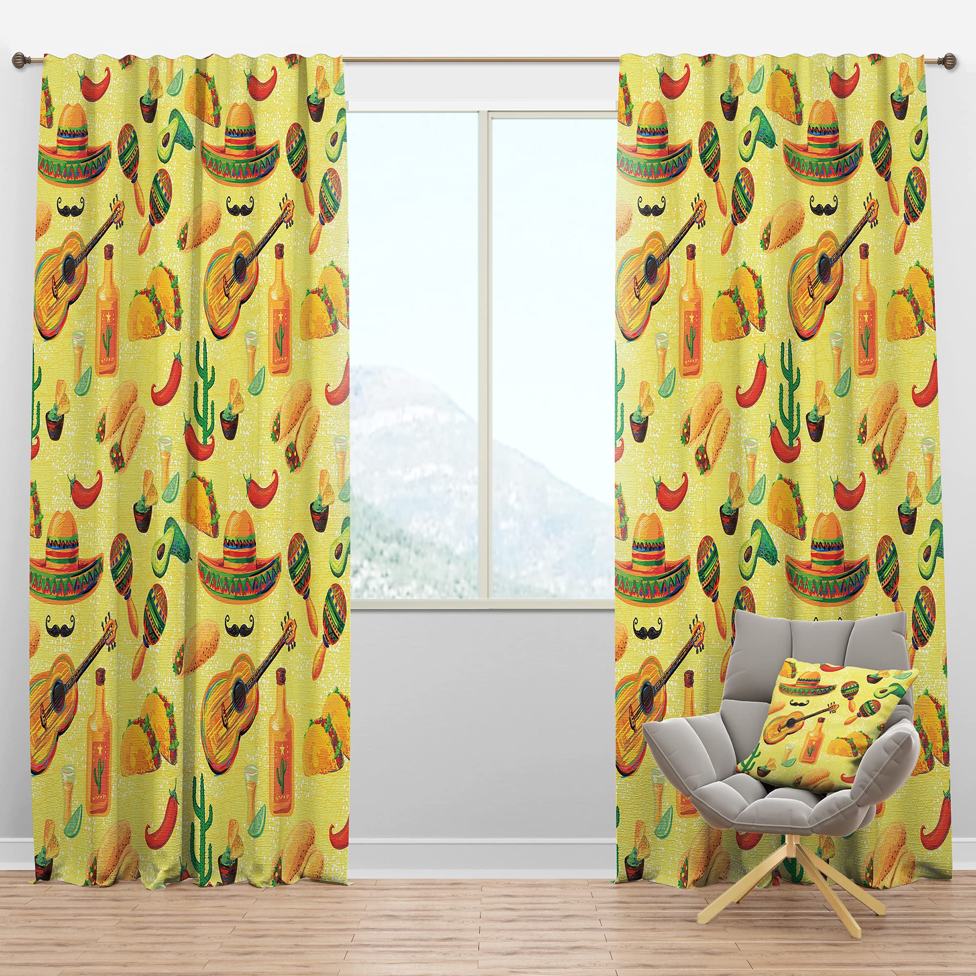 DesignQ Blackout Curtains - Mexican Music Pattern Thermal Insulated Window Drapes for Bedroom & Living Room (52x108, Single Panel) - Perfect for Noise Reduction, Light Blocking & Energy Efficiency