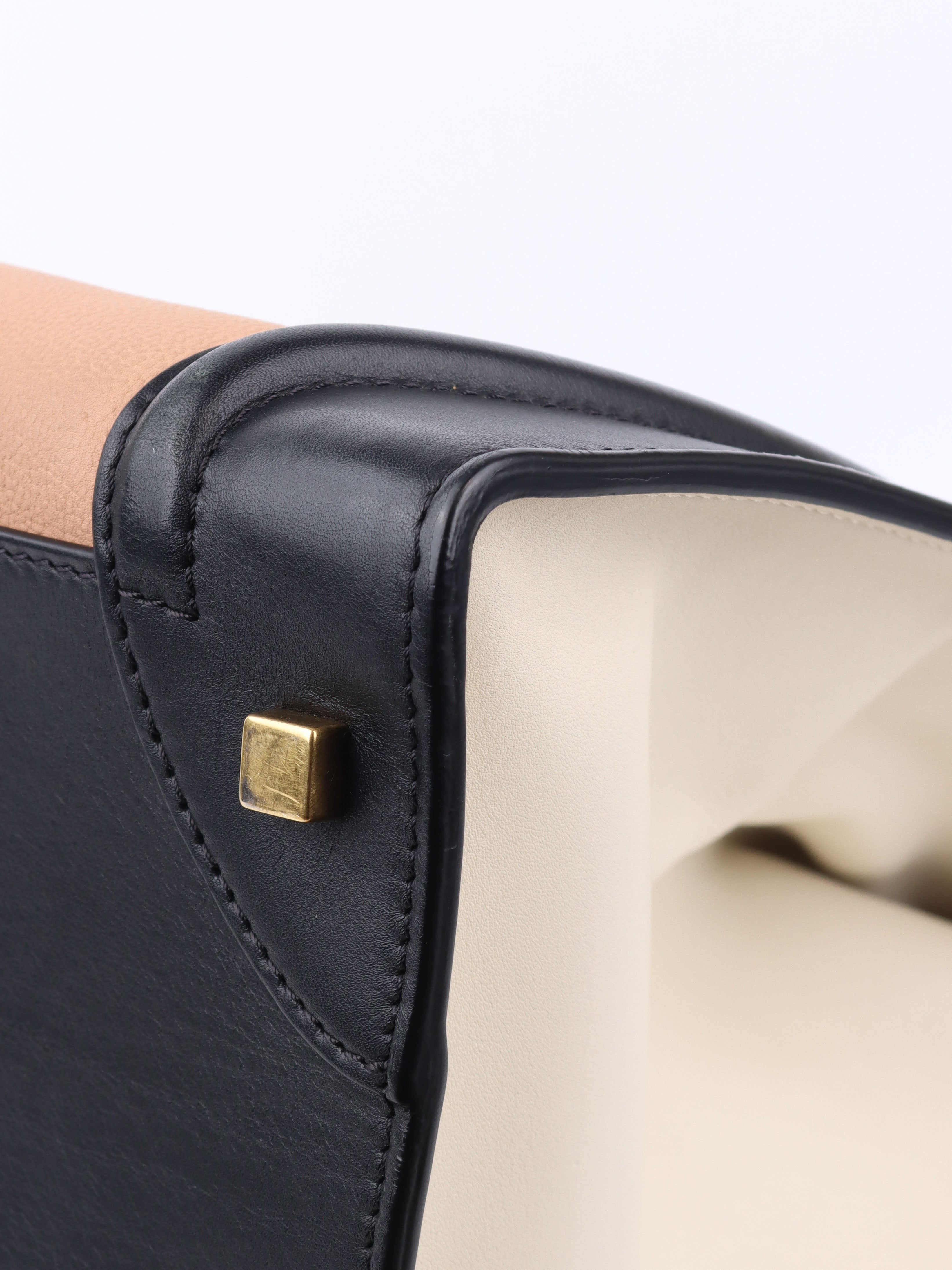 Celine Mini Luggage Tote Bag in Beige, Black & White - Stylish Multicolor Leather Handbag for Women | Perfect for Work, Travel & Everyday Use