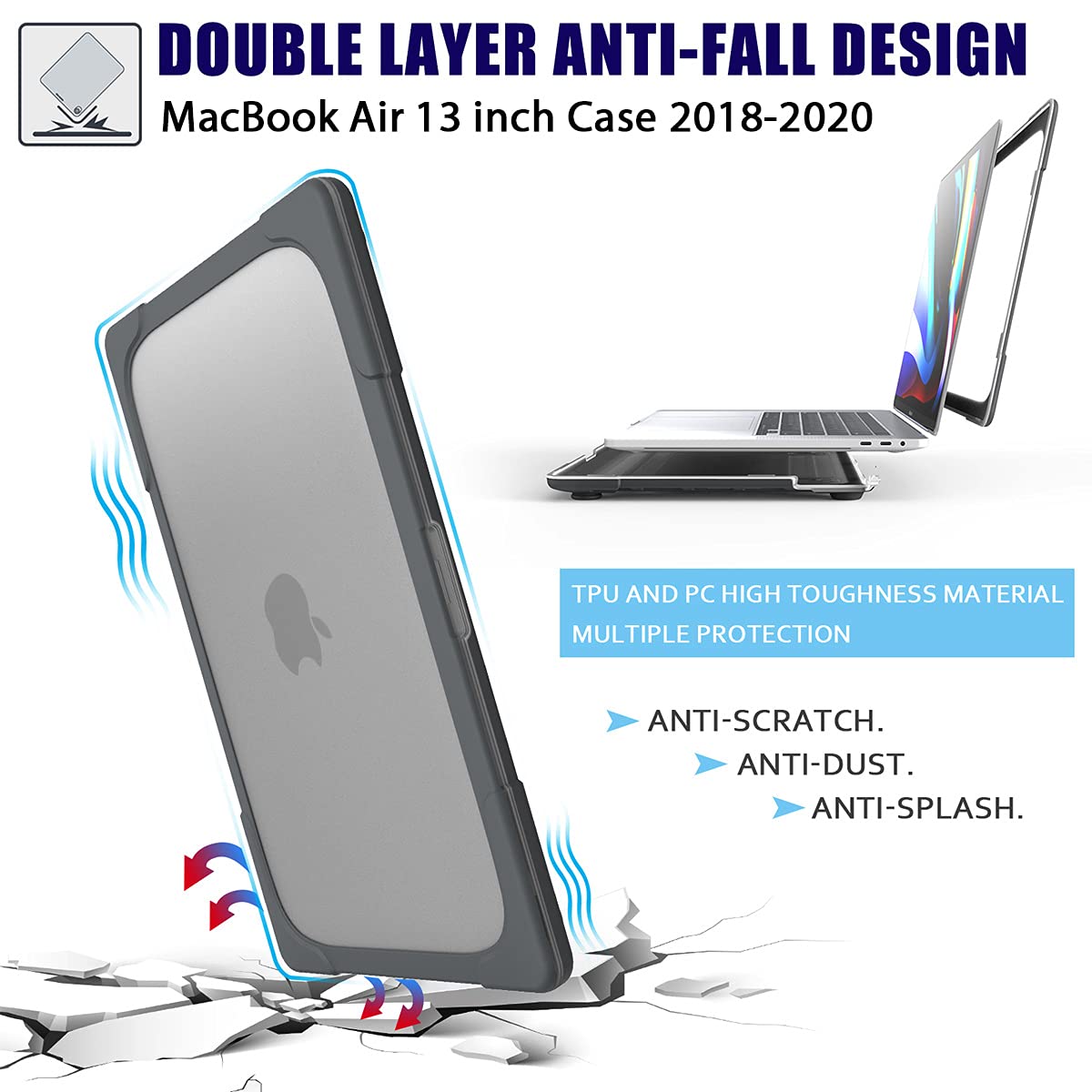 Shockproof Hard Case for MacBook Pro 16 inch (2020/2019 Model A2141) - Heavy Duty Dual Layer Protective Cover with Touch Bar & Touch ID - Gray | Perfect for Travel, Office & School Use