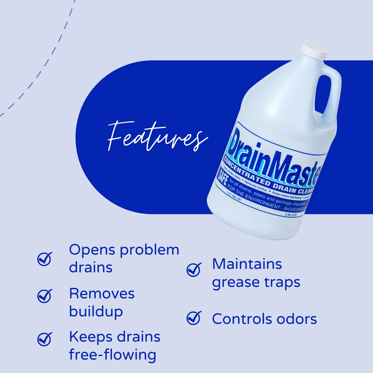 Commercial Drain & Grease Trap Cleaner - Concentrated Enzyme Drain Opener - Organic Liquid Bacteria for Plumbing Lines (1 Gallon) - Eliminates Clogs & Odors in Restaurants, Kitchens & Commercial Buildings