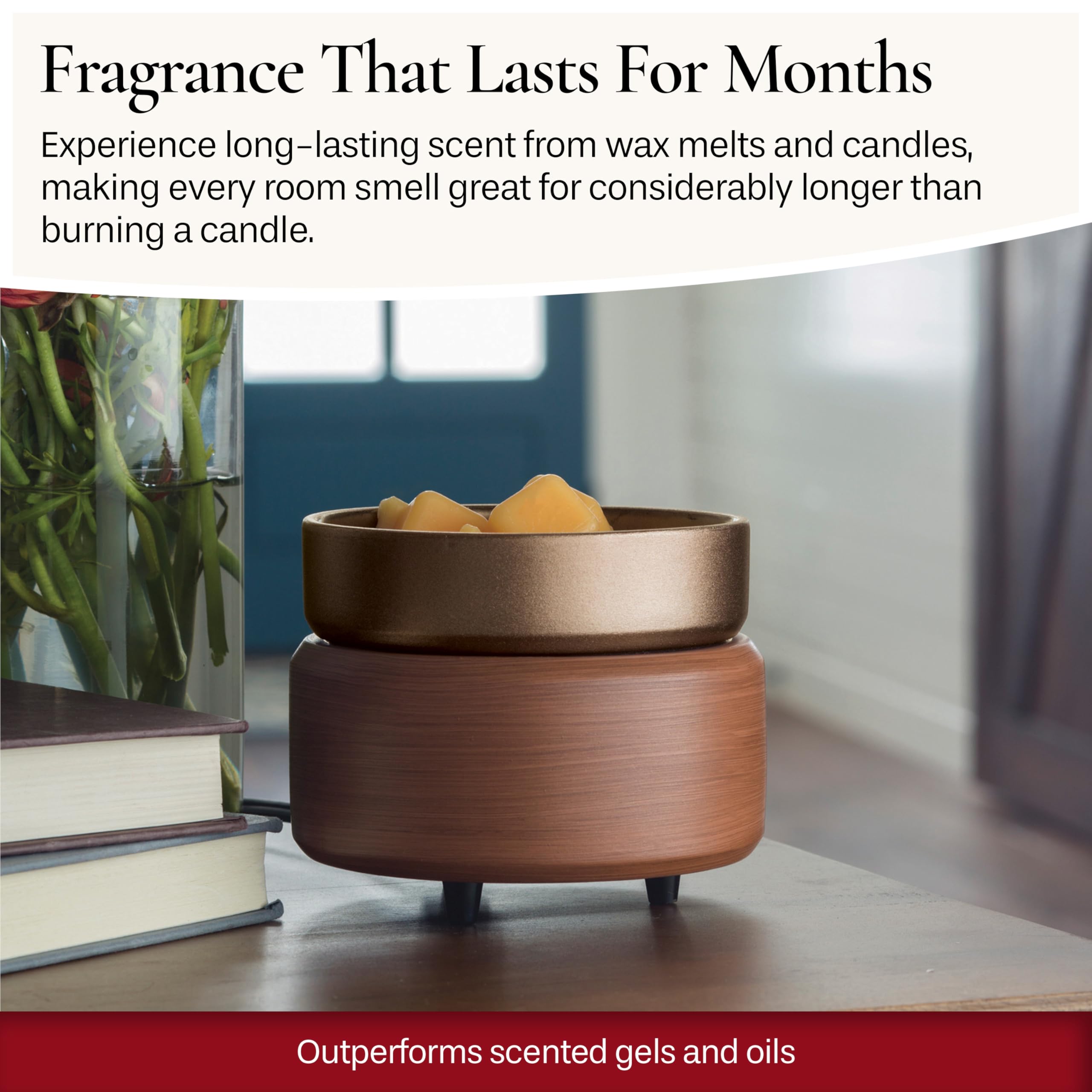 2-in-1 Candle & Wax Warmer for Scented Candles & Wax Melts - Pewter Walnut Fragrance Diffuser for Home, Office & Relaxation